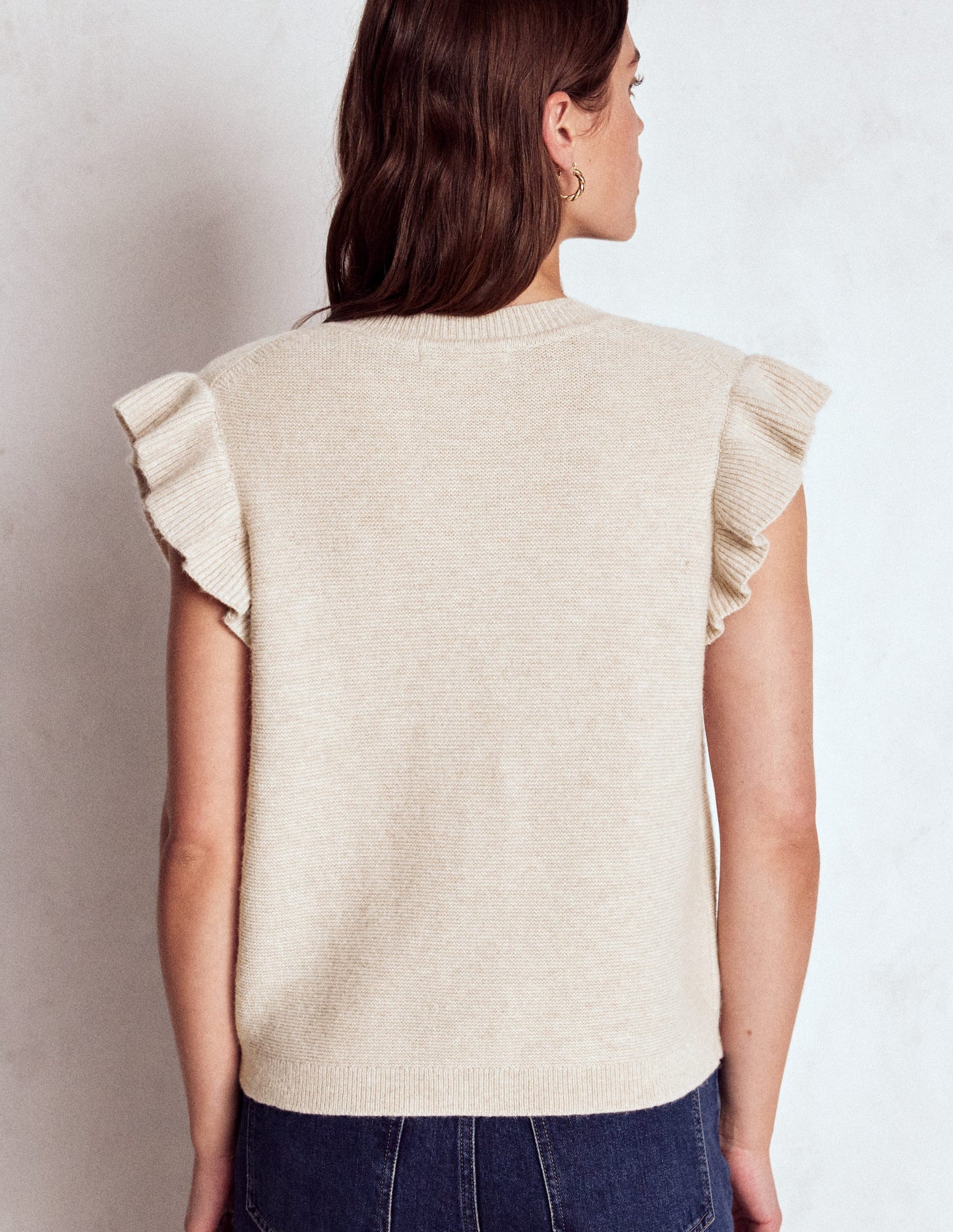 Frill Detail Waistcoat-Oatmeal Melange