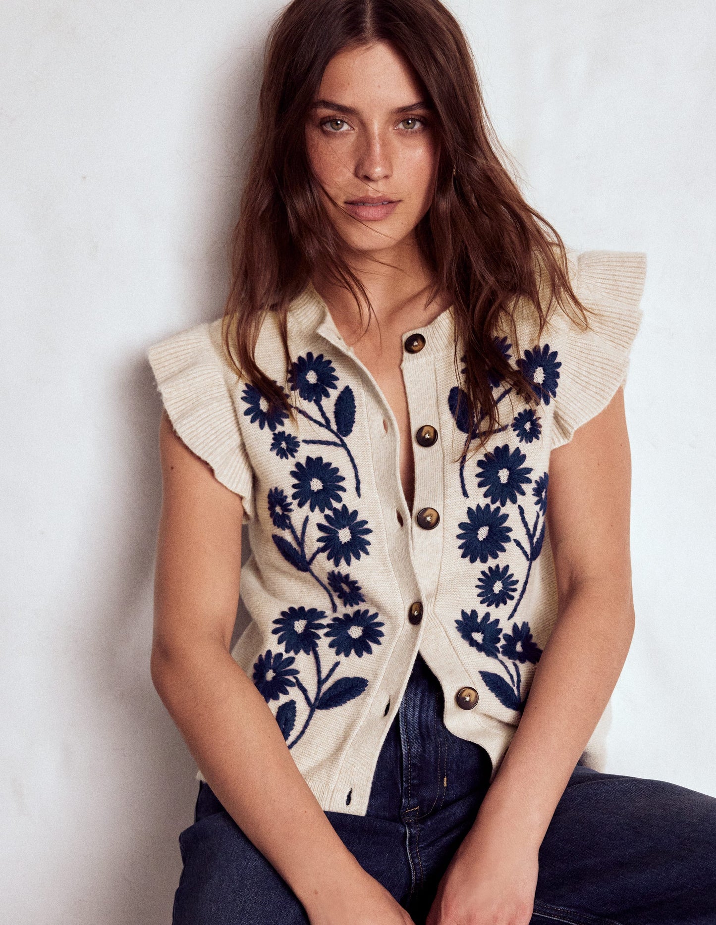 Frill Detail Waistcoat-Oatmeal Melange