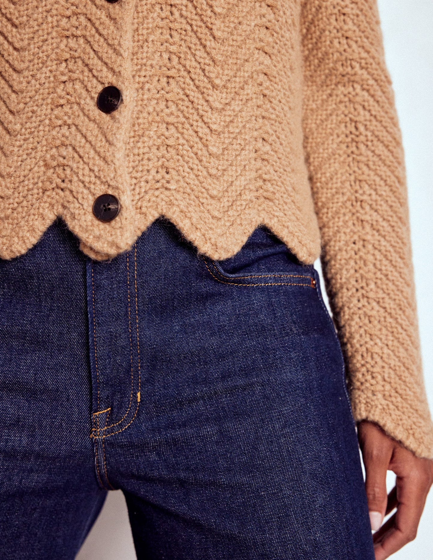 Chunky Chevron Knitted Jacket-Camel