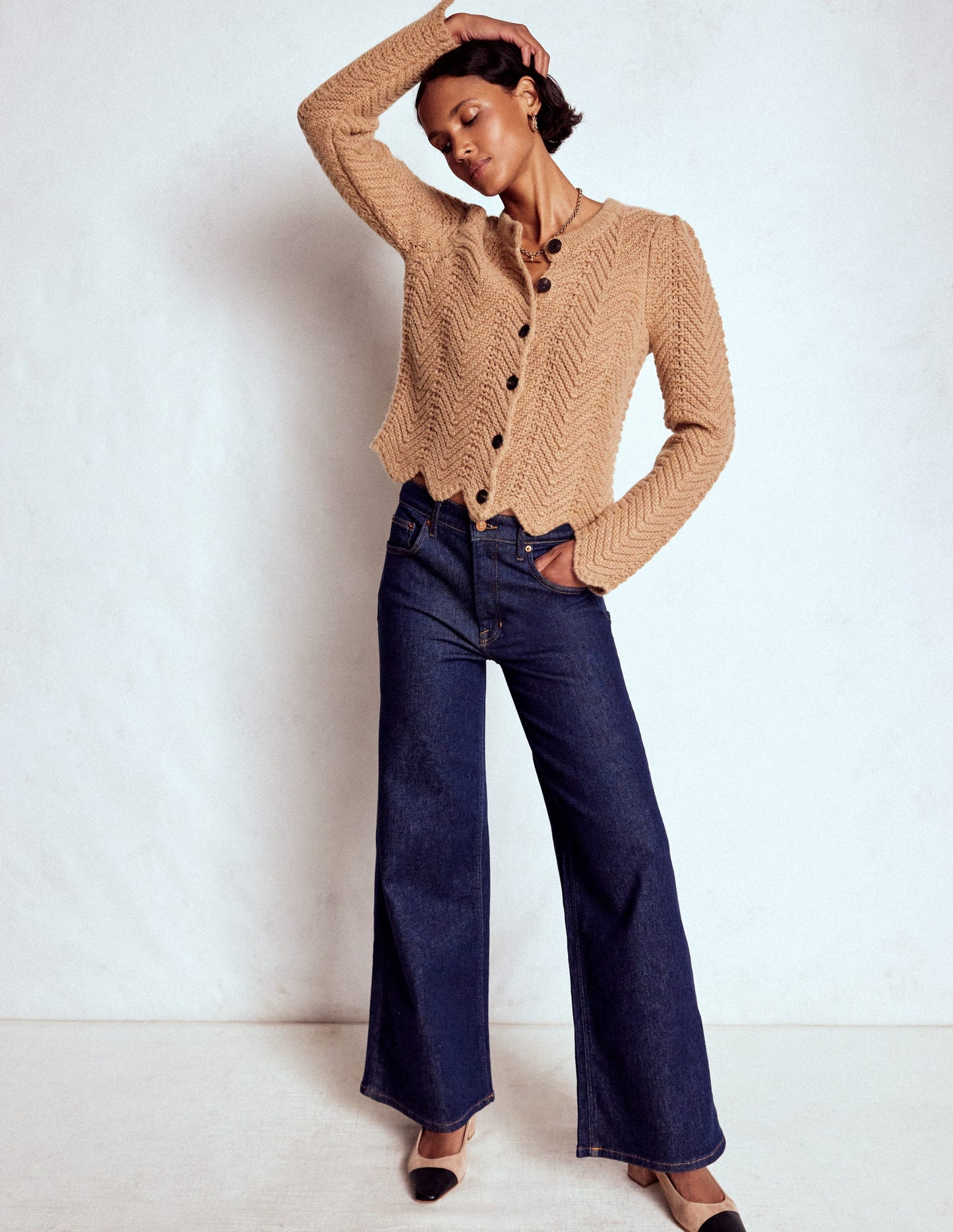 Chunky Chevron Knitted Jacket-Camel