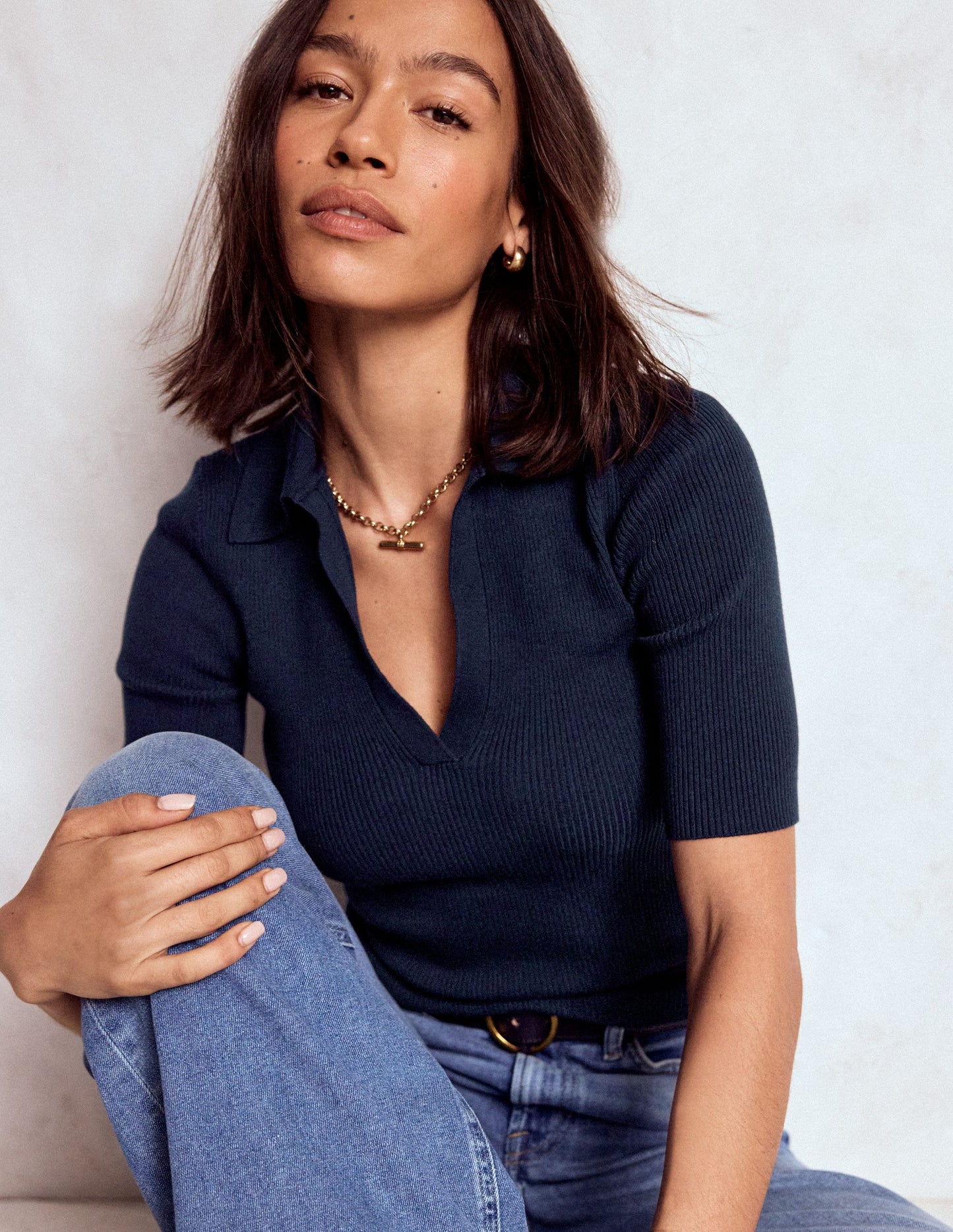 Rib Henley Top-Navy