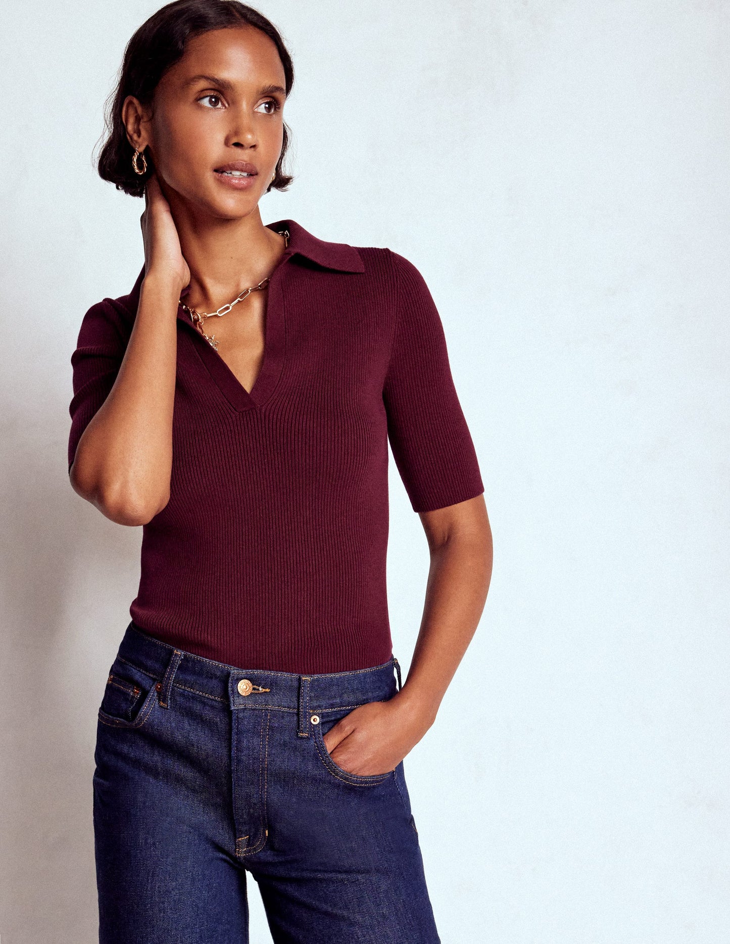 Rib Henley Top-Deep Wisteria