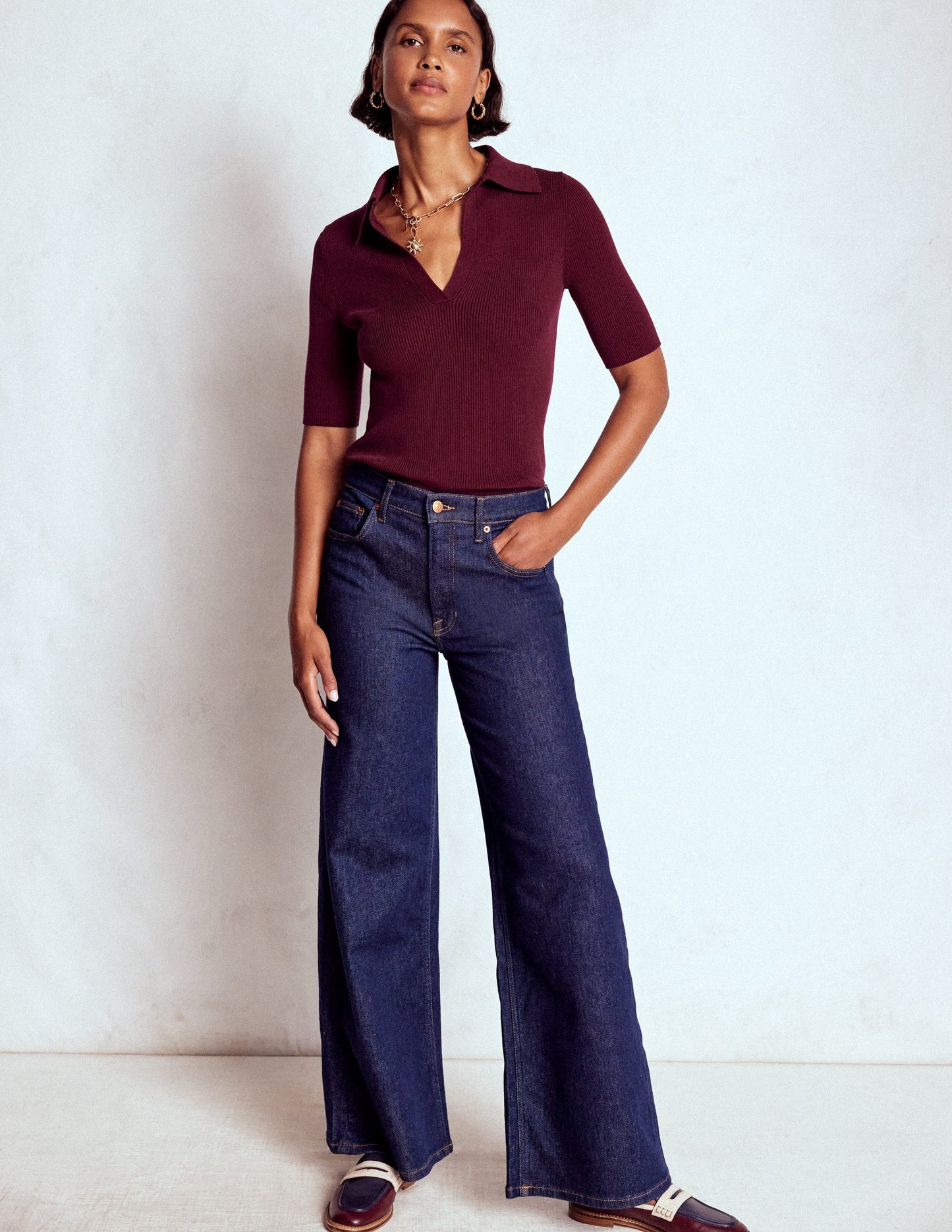 Rib Henley Top-Deep Wisteria