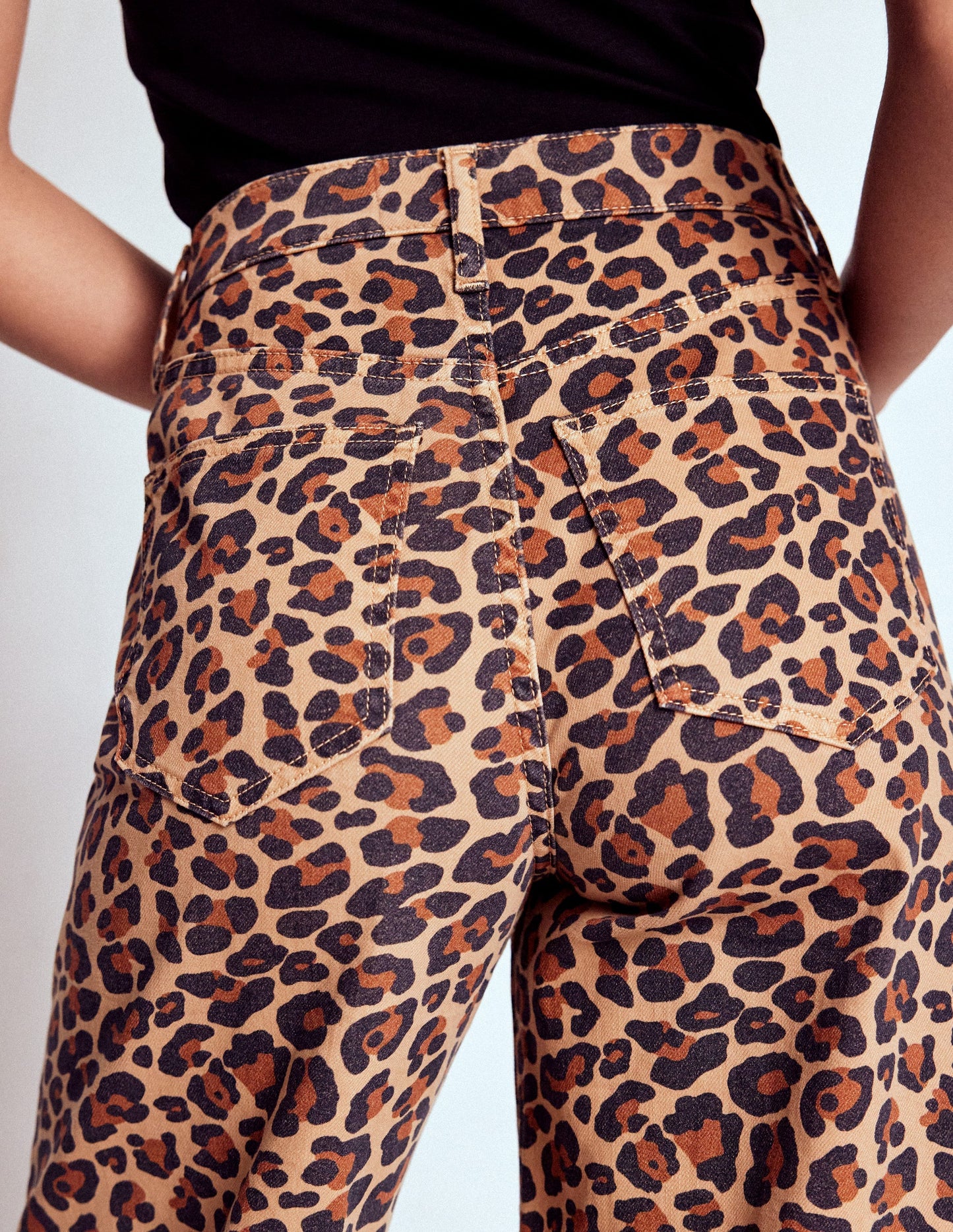 High Rise Wide Leg Jeans-Leopard Print