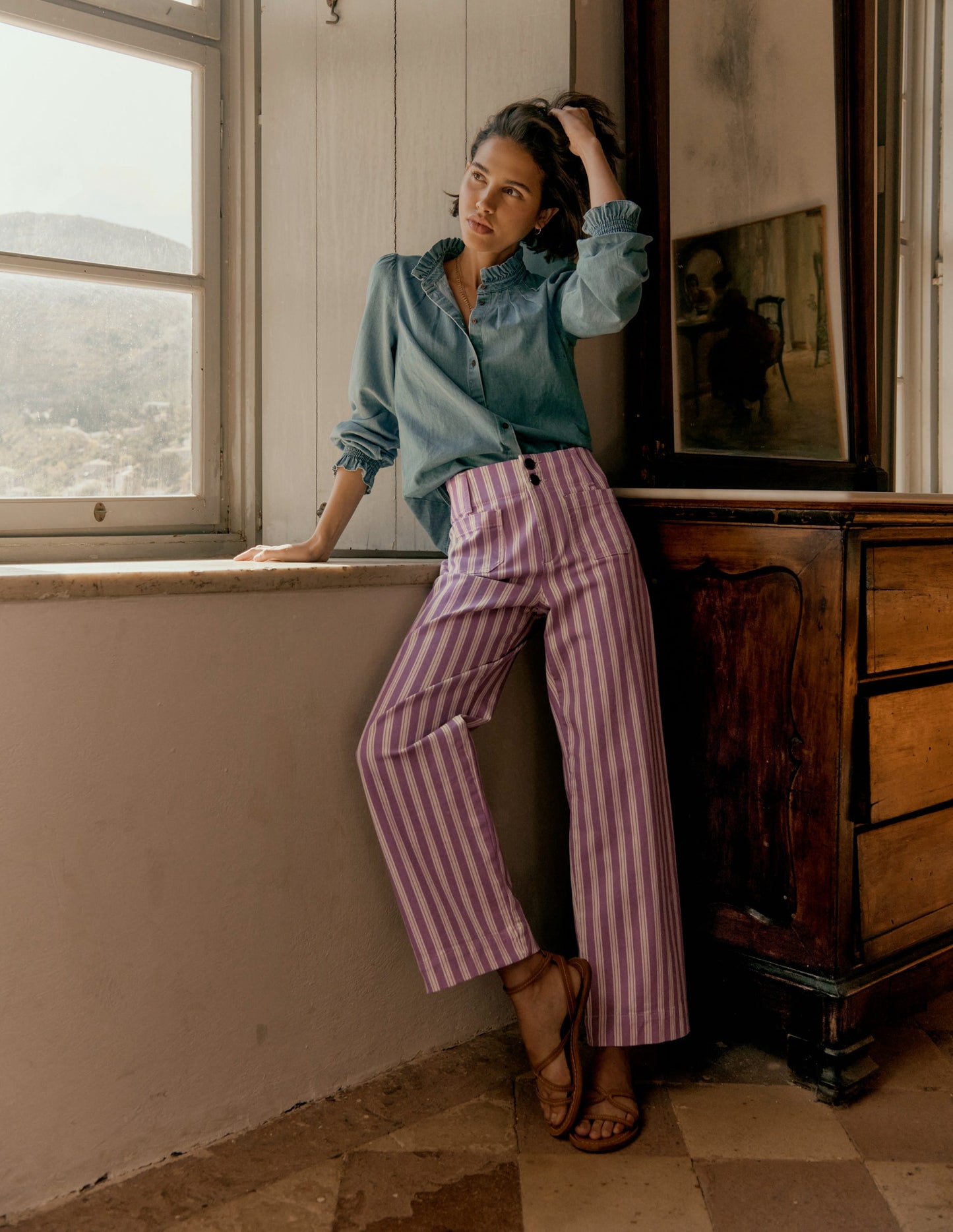Primrose Patch Pocket Trousers-Lilac Tram Stripe