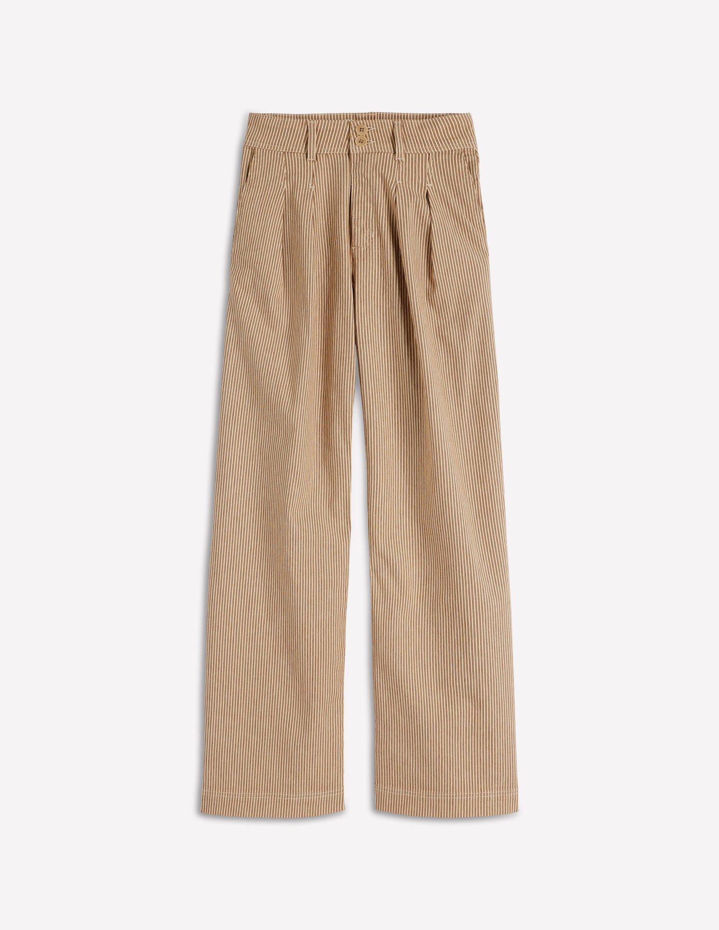 Brompton Wide Leg Trousers-Tan and Ecru Stripe
