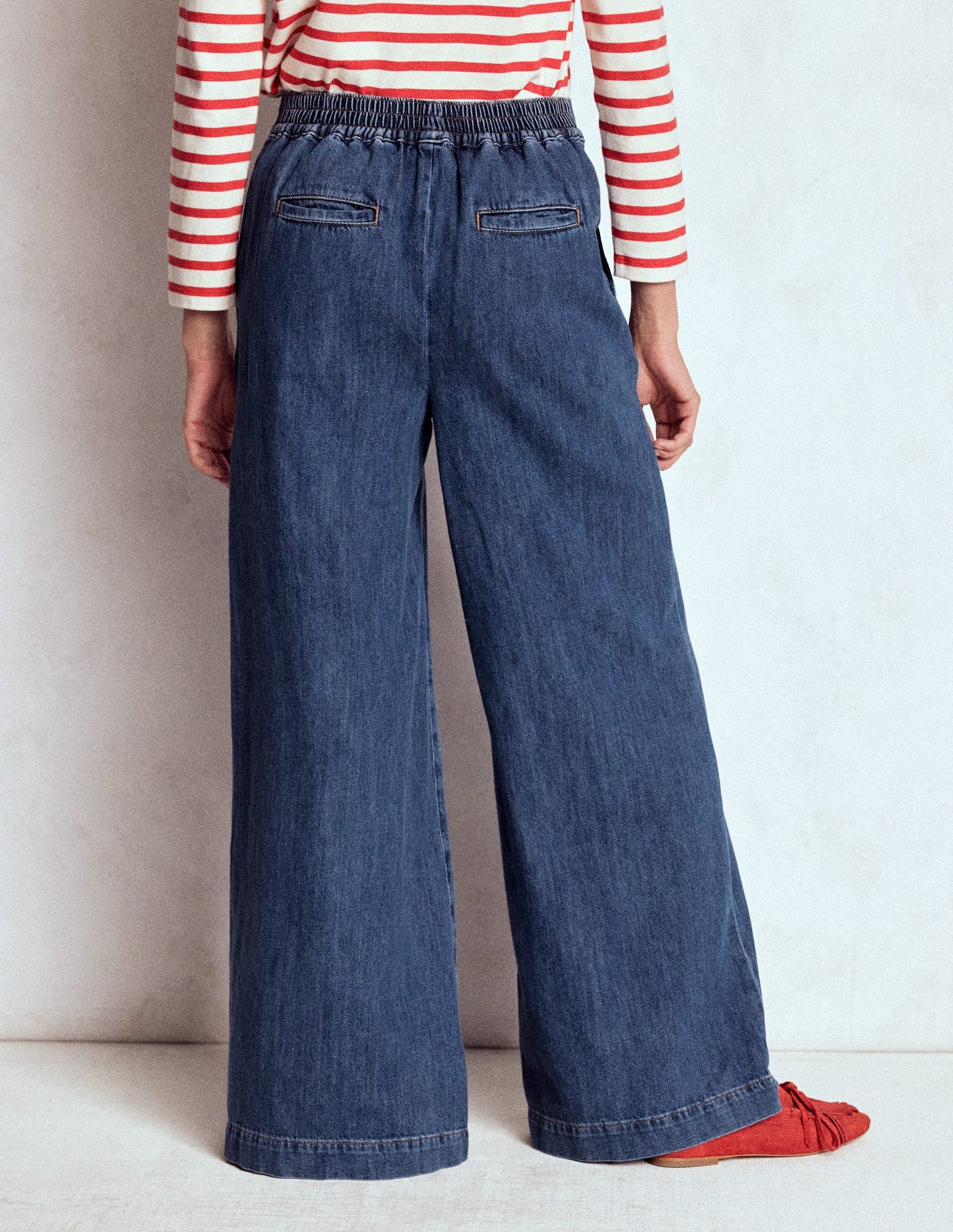 Pull-on Denim Trousers-MID WASH