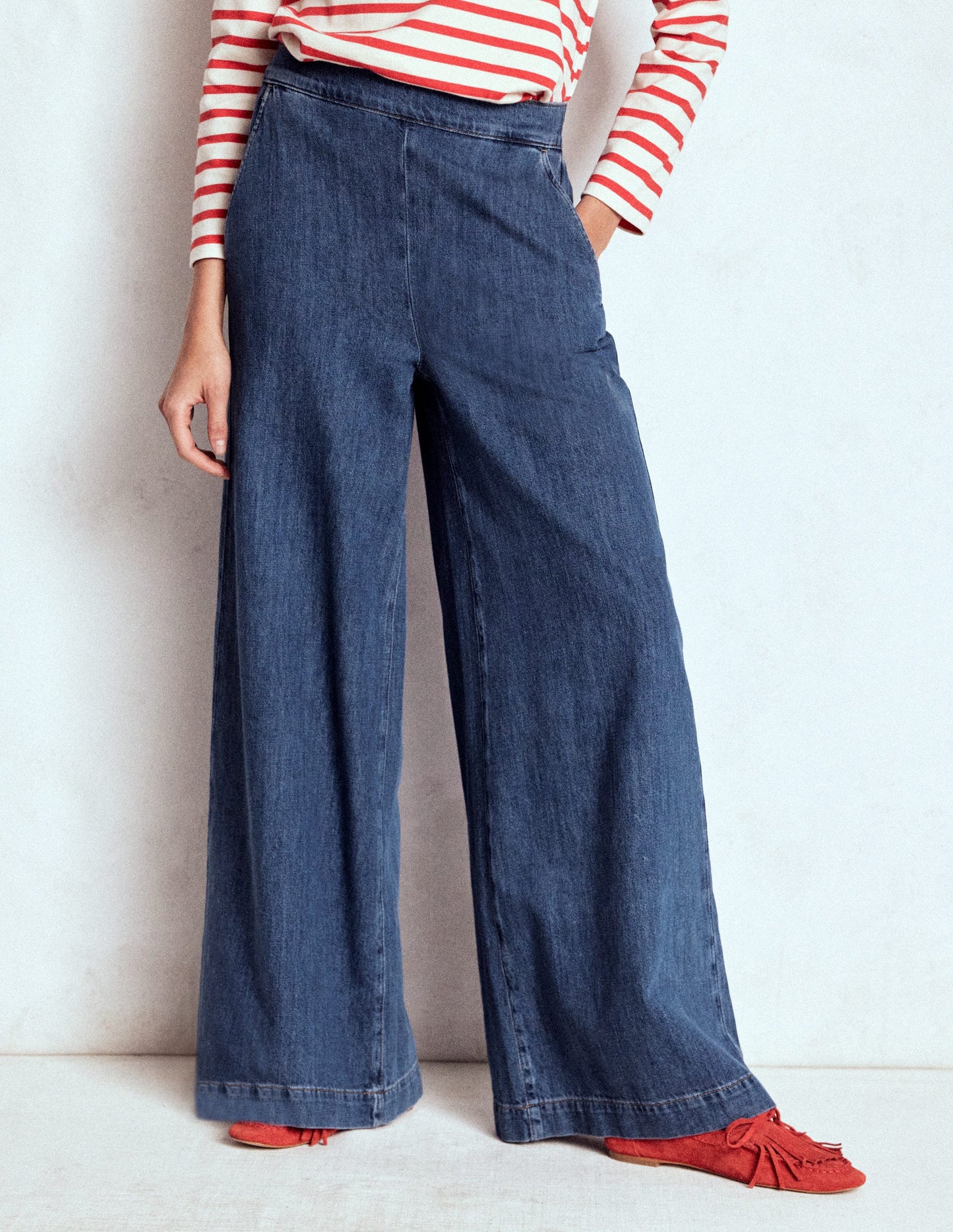 Pull-on Denim Trousers-MID WASH