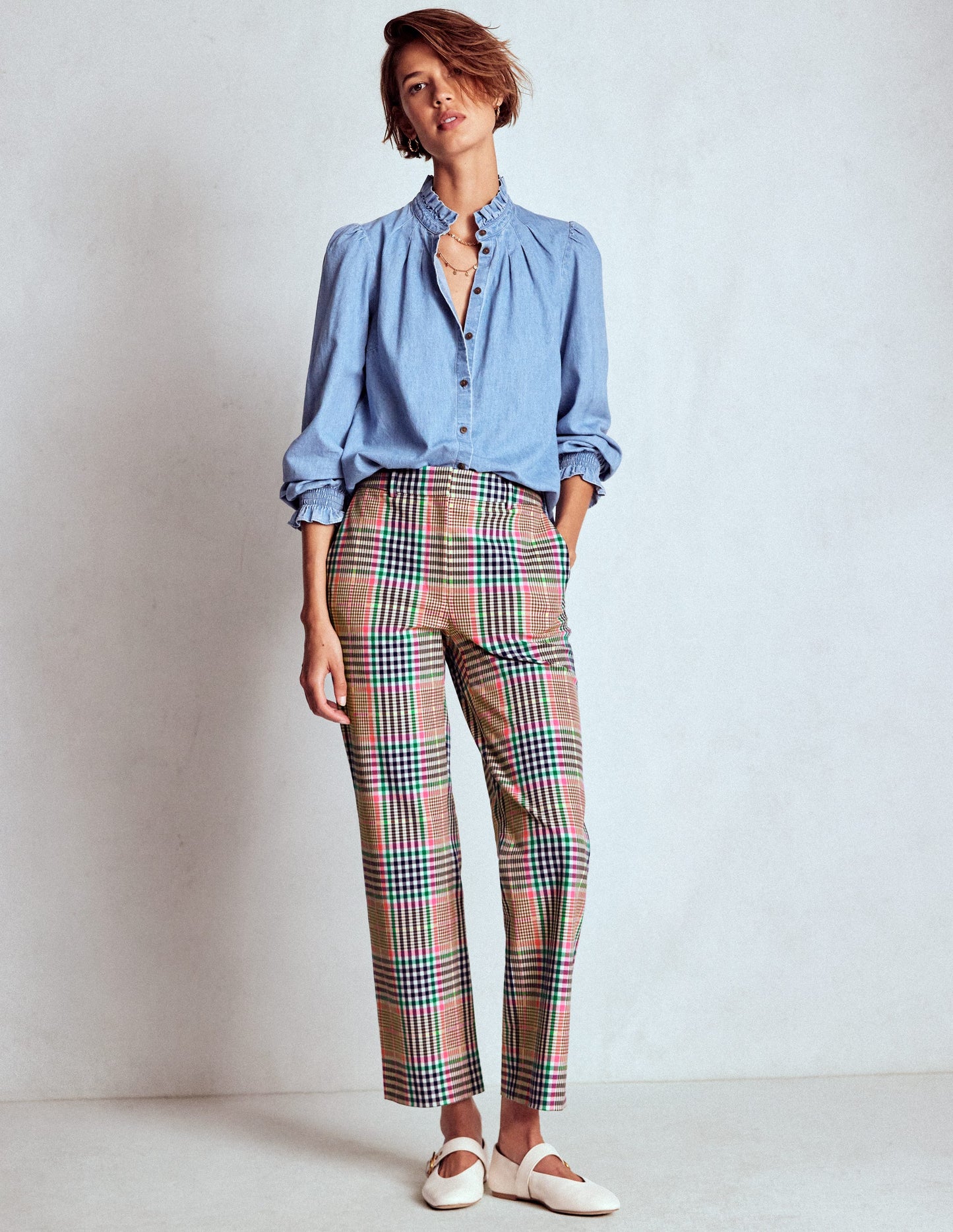 Canonbury Tailored Trousers-Brown,Rose Pink and Navy Check