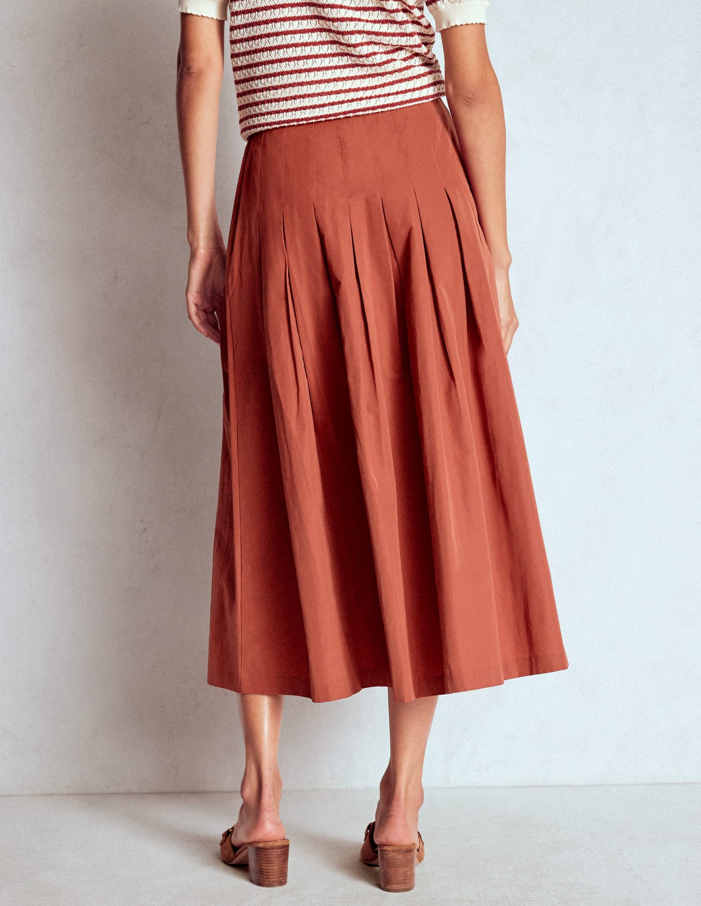 Valentina Taffeta Midi Skirt-Roasted Chestnut Brown