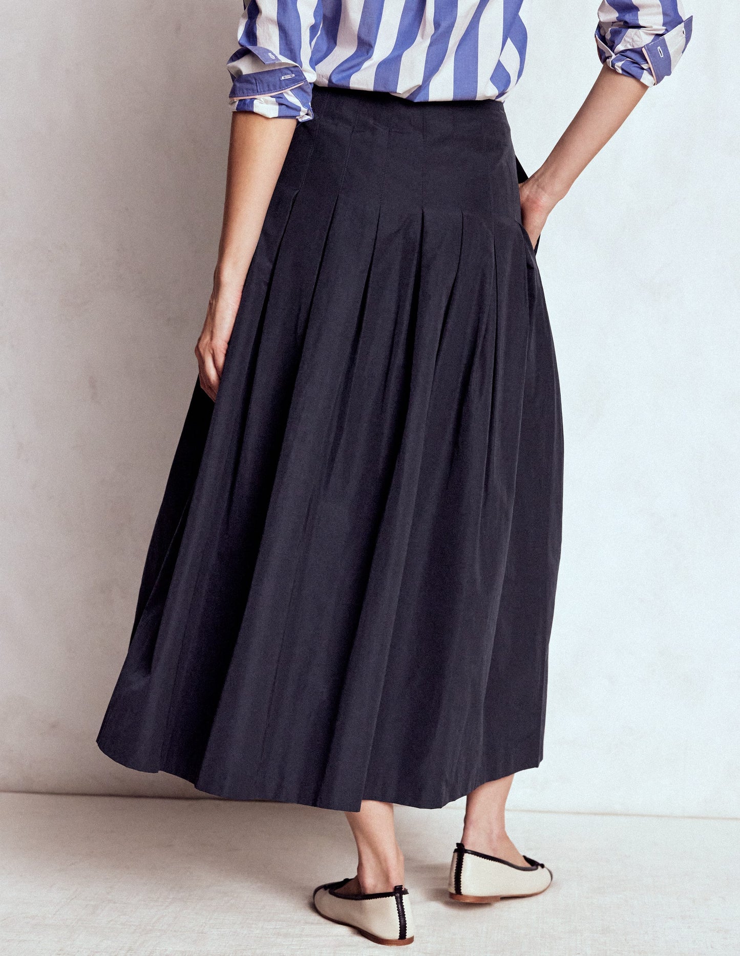 Valentina Taffeta Midi Skirt-Navy