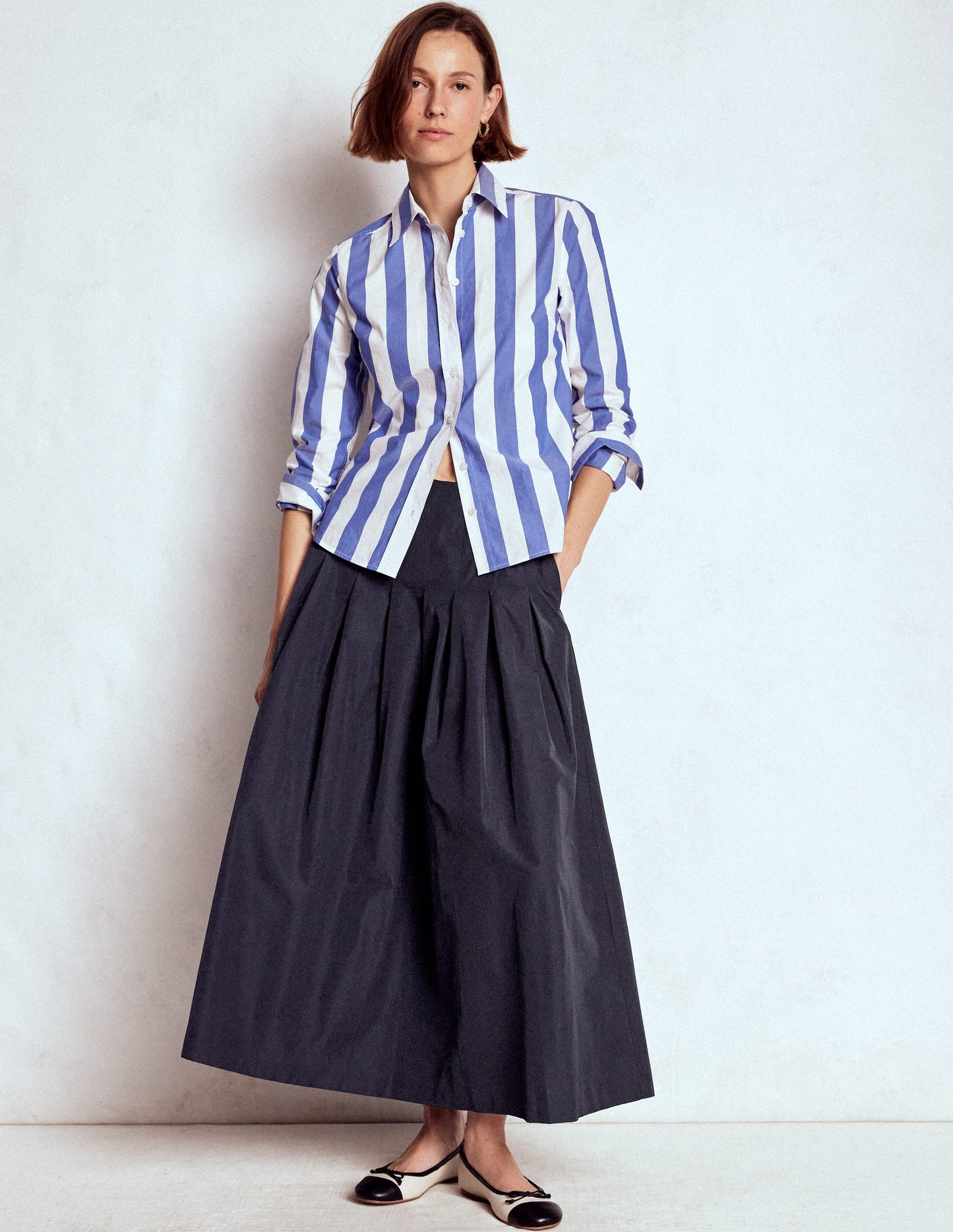 Valentina Taffeta Midi Skirt-Navy