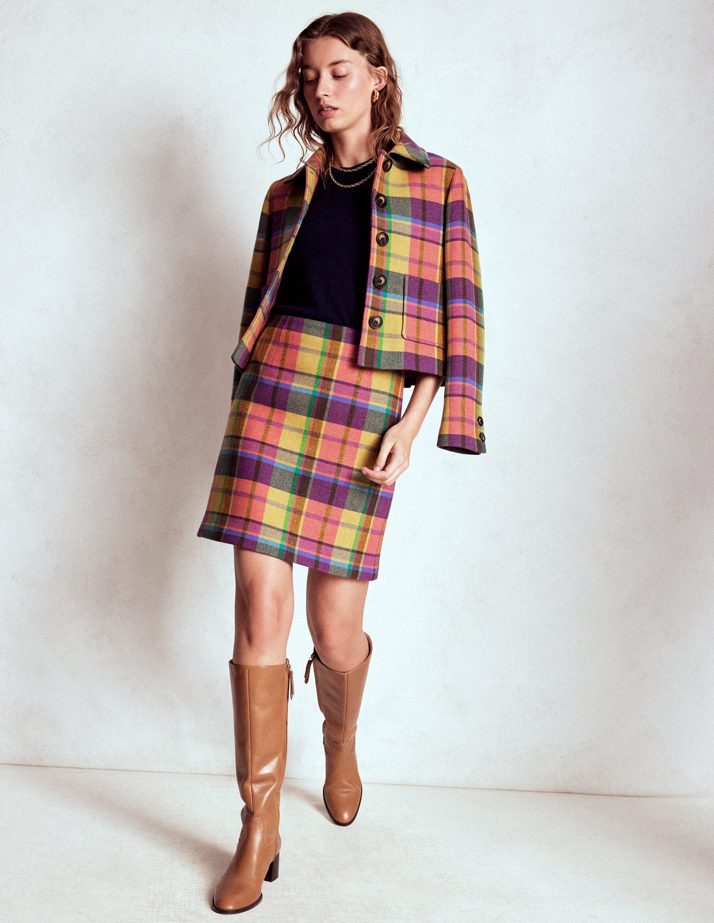 Gia Wool Short Skirt-PoppyRed and Pink Multigingham