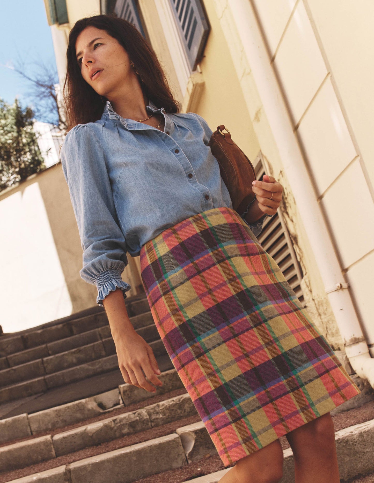 Gia Wool Short Skirt-PoppyRed and Pink Multigingham