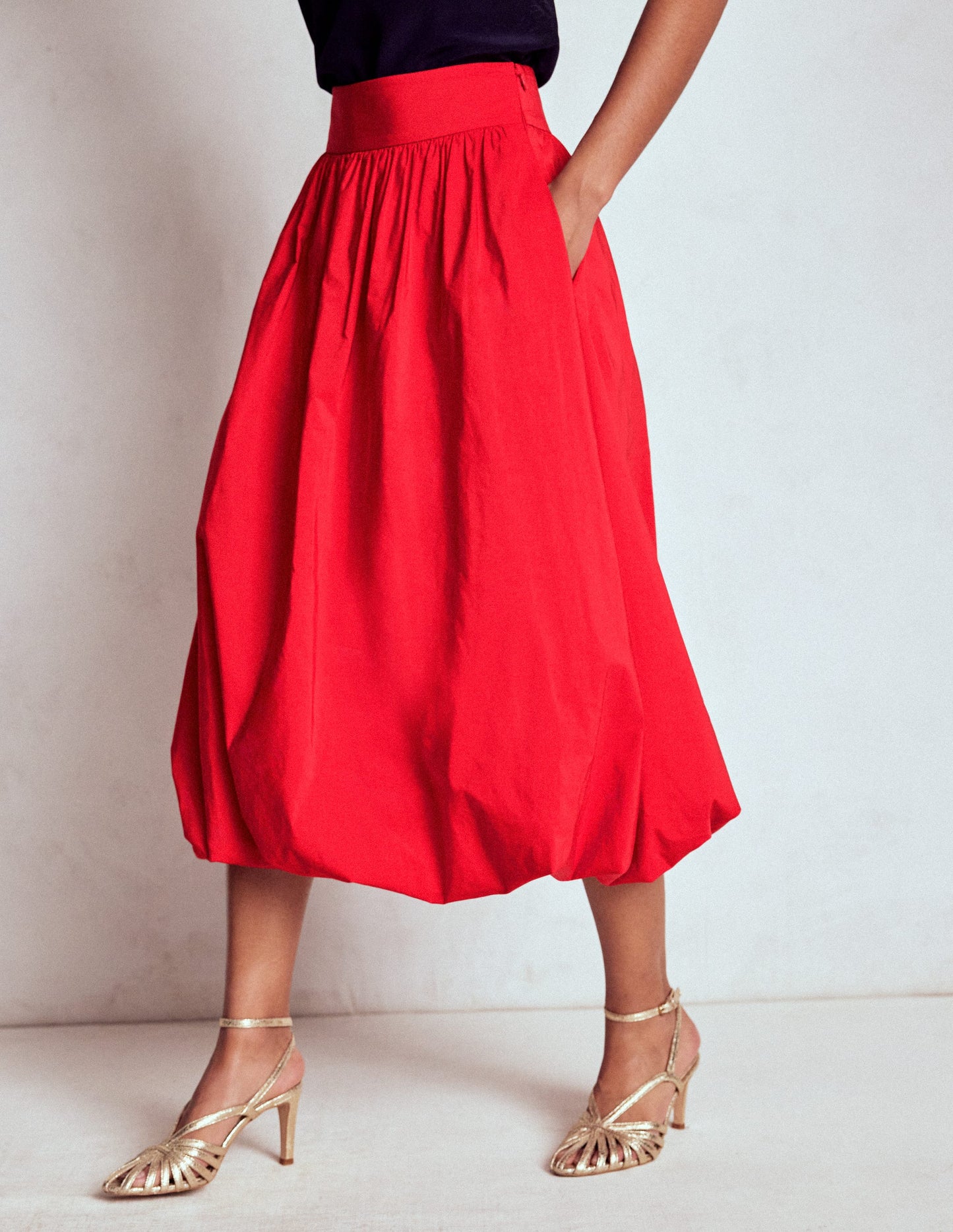 Bubble Hem Midi Skirt-Poppy Red
