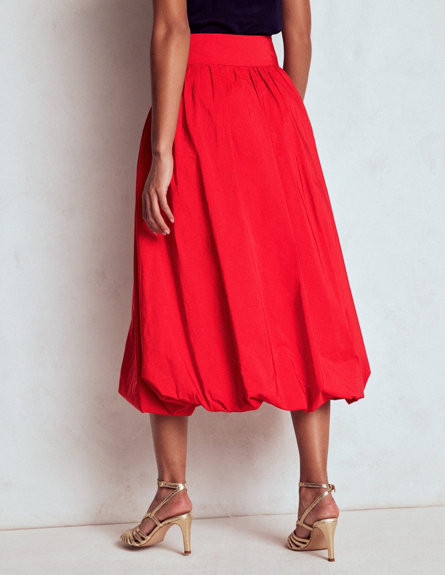 Bubble Hem Midi Skirt-Poppy Red