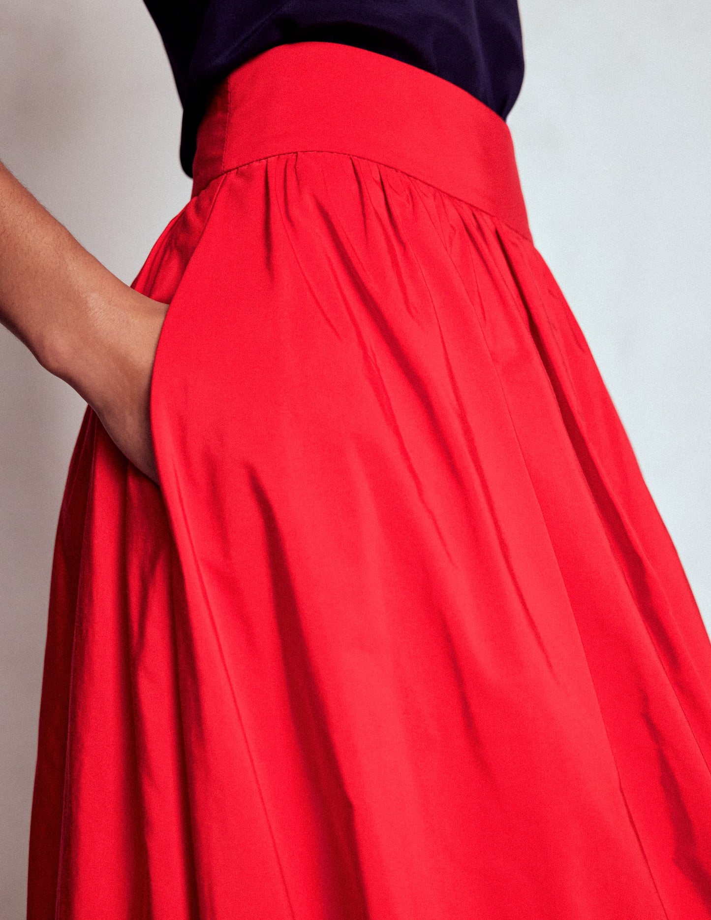 Bubble Hem Midi Skirt-Poppy Red
