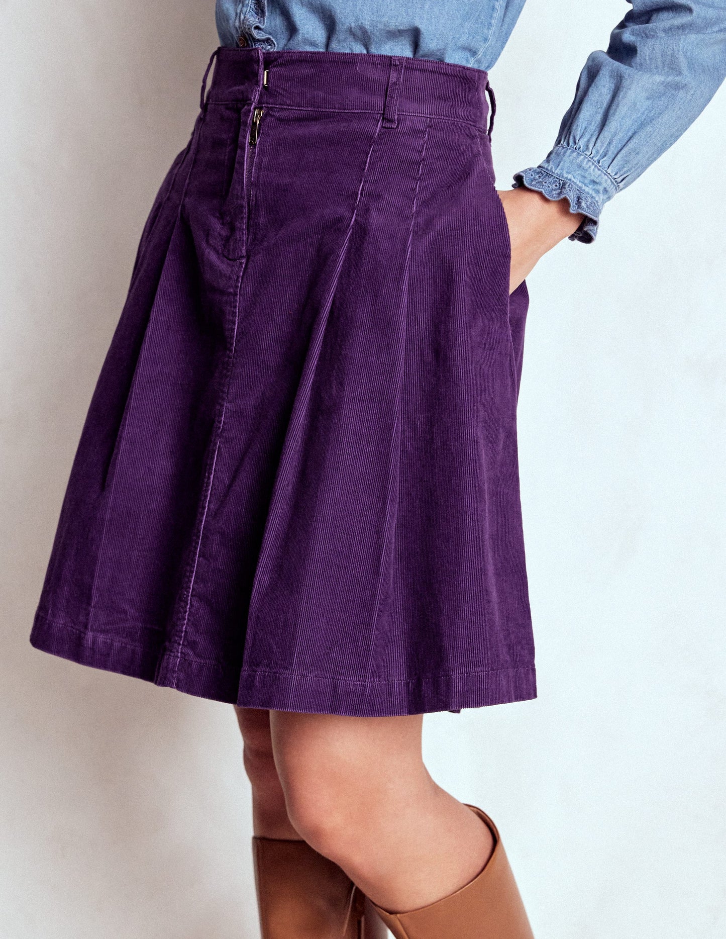 Pleated Cord Skirt-Mystical Purple