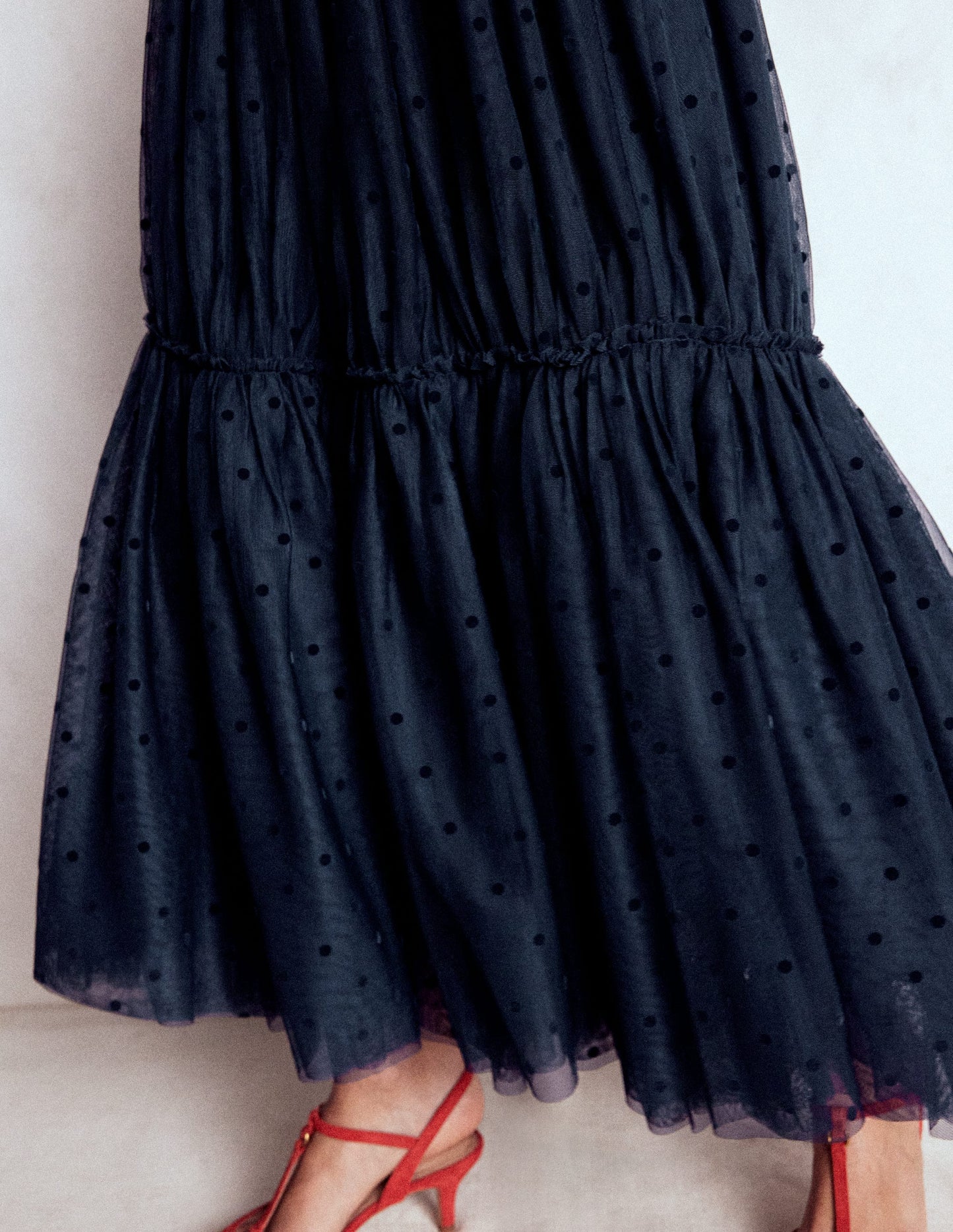Anna Tulle Midi Skirt-Navy Flocked Spot