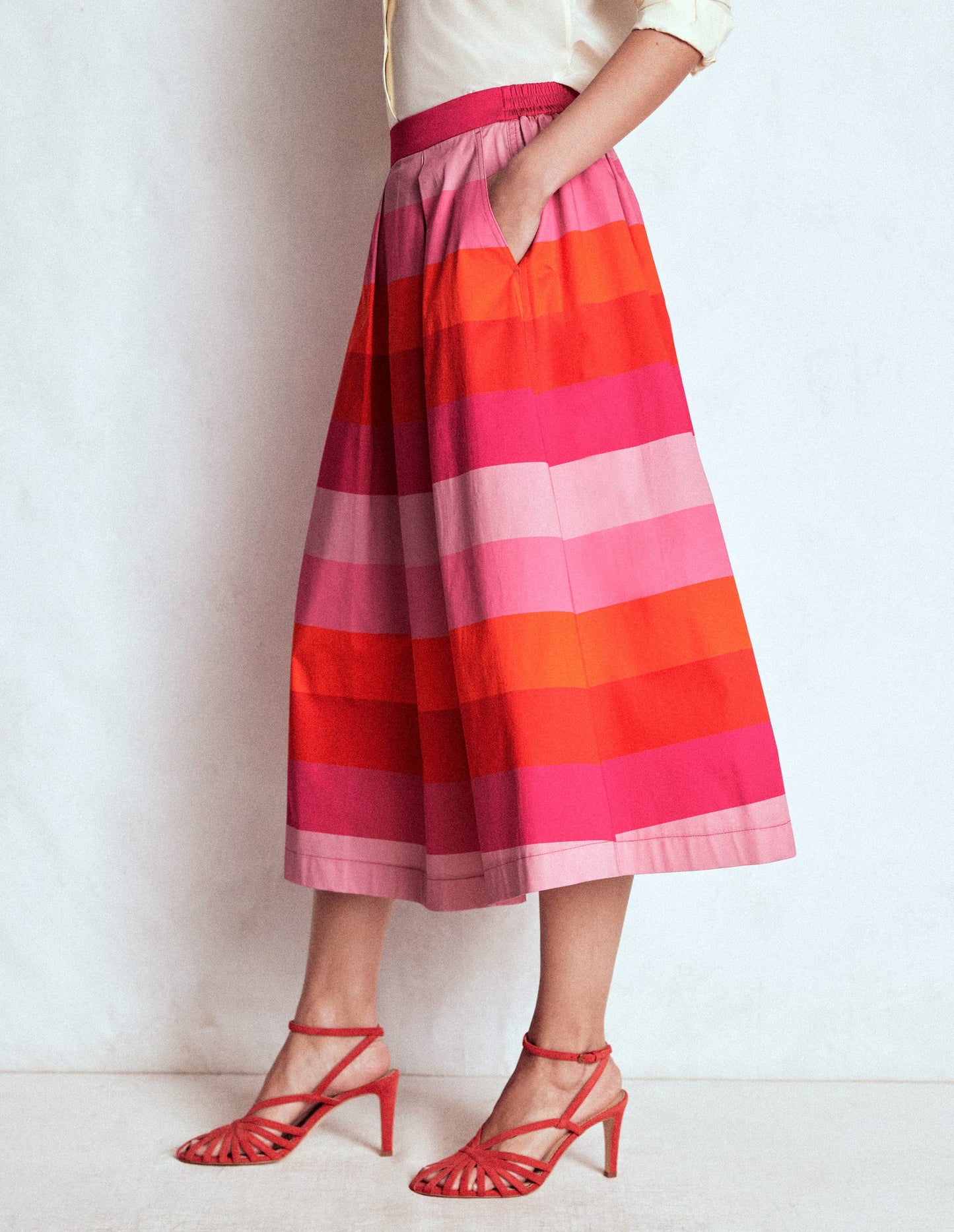 Verity Cotton Midi Skirt-Pink Tonal Multistripe
