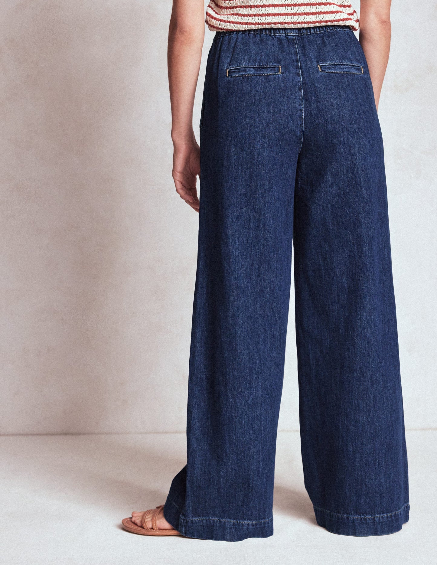 Drawcord Denim Trousers-MID WASH