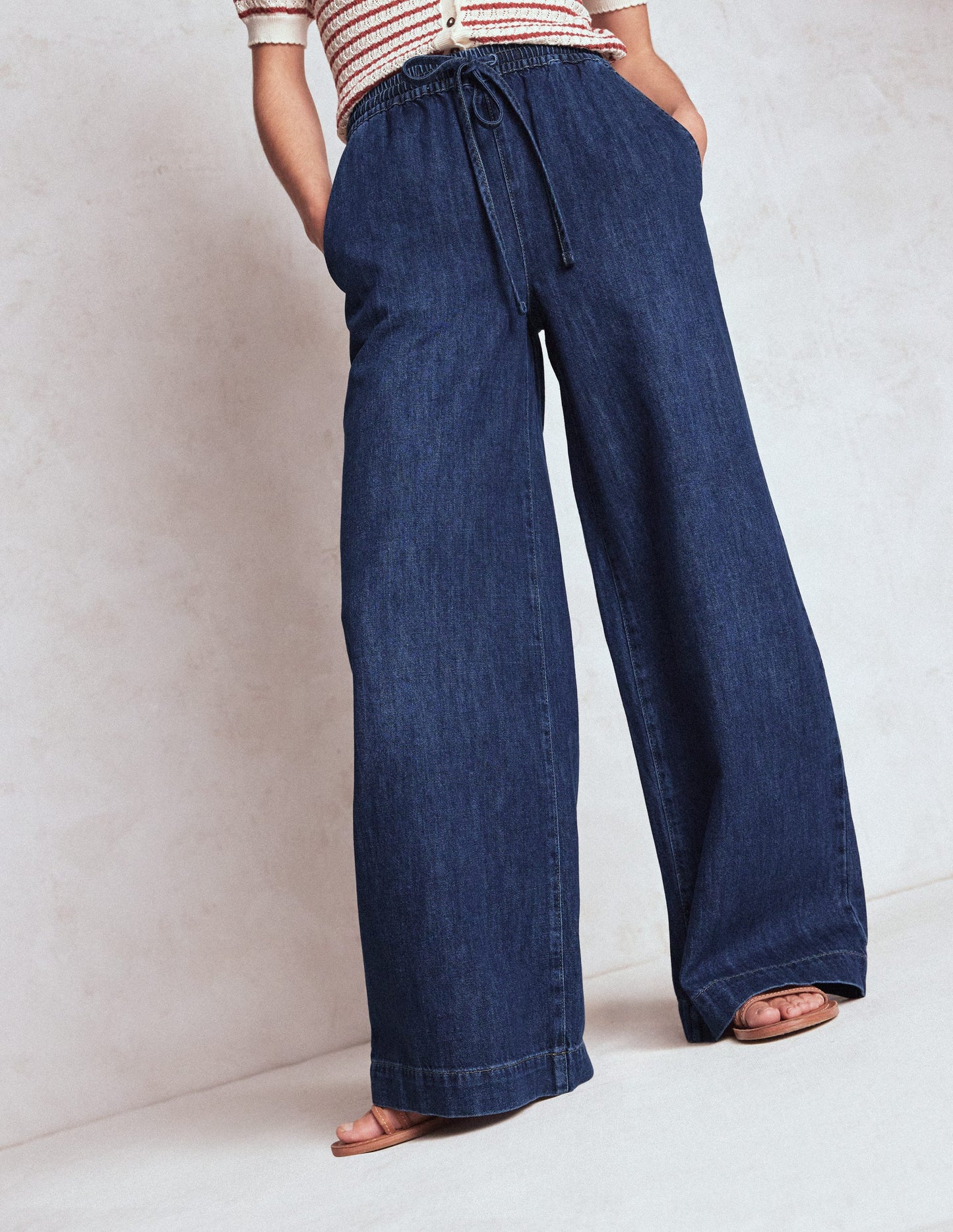 Drawcord Denim Trousers-MID WASH