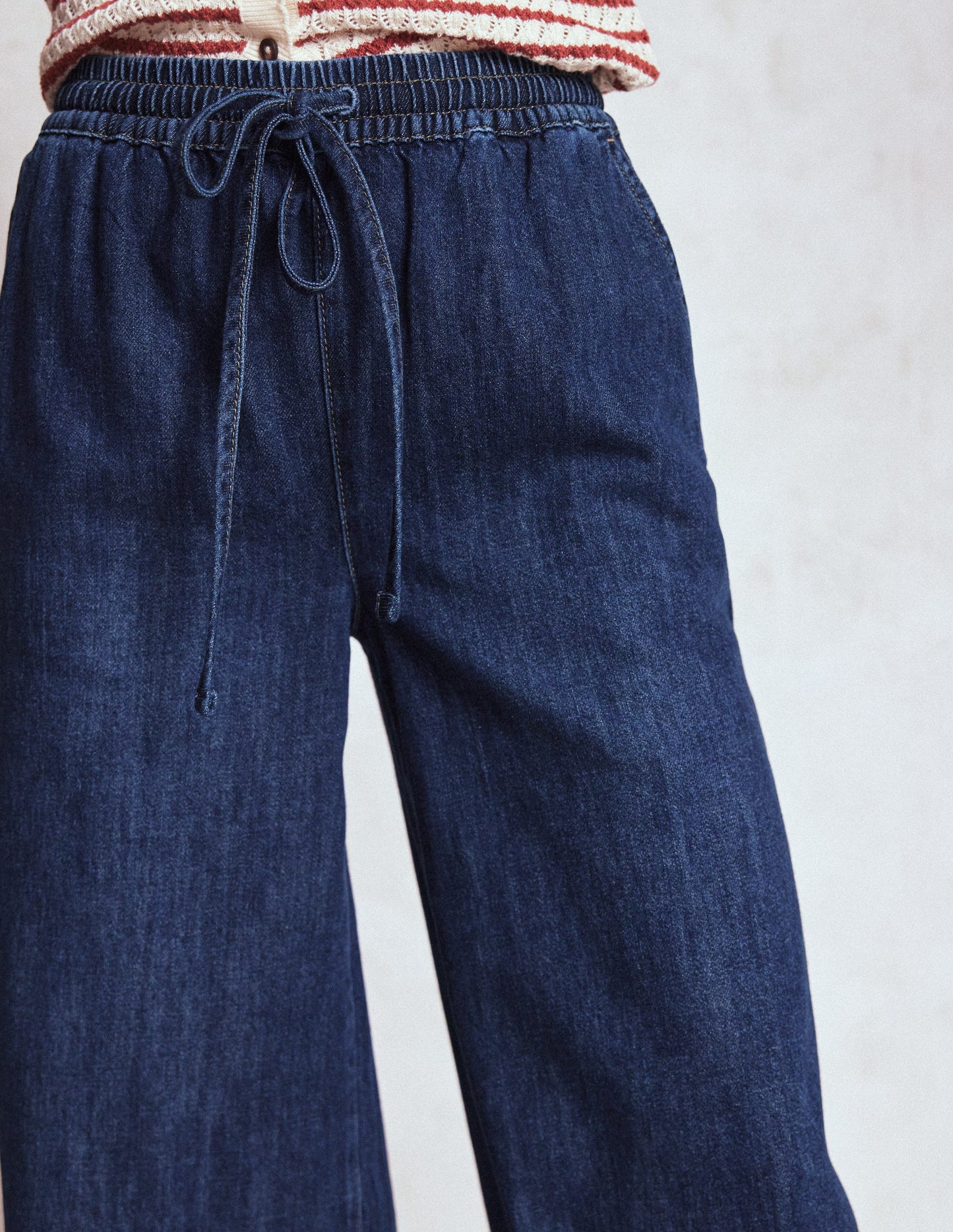 Drawcord Denim Trousers-MID WASH