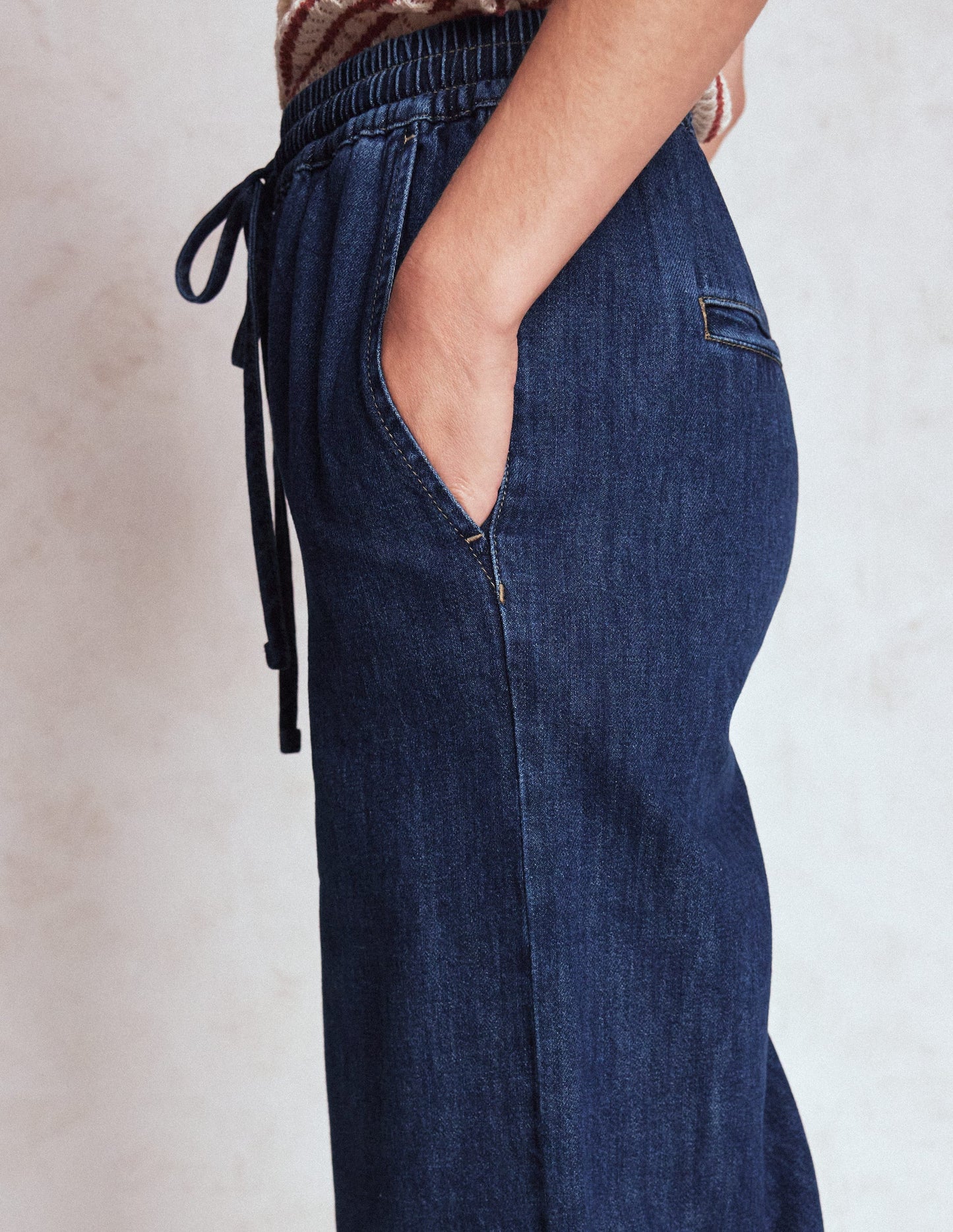 Drawcord Denim Trousers-MID WASH