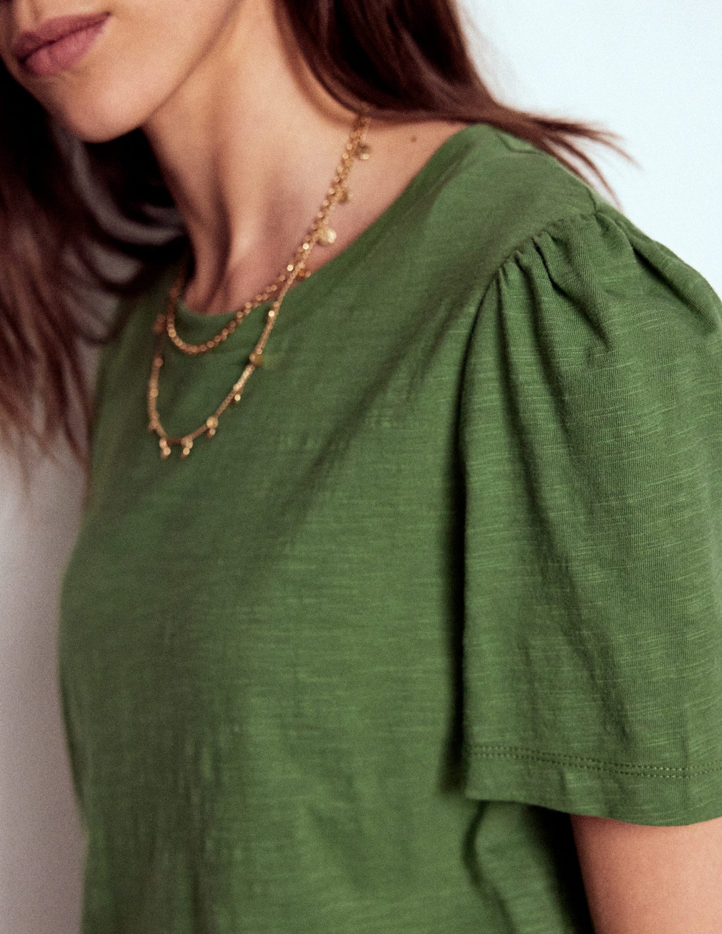 Cotton Puff Sleeve T-Shirt-Safari Green