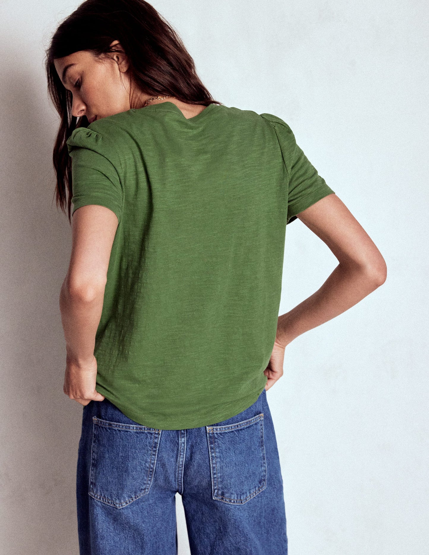 Cotton Puff Sleeve T-Shirt-Safari Green