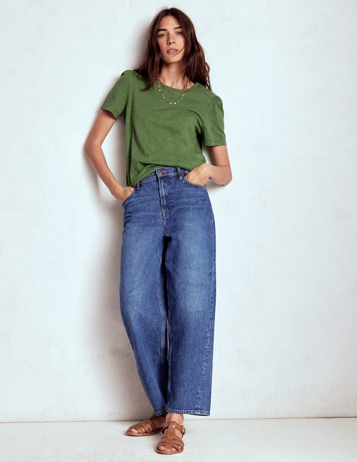 Cotton Puff Sleeve T-Shirt-Safari Green