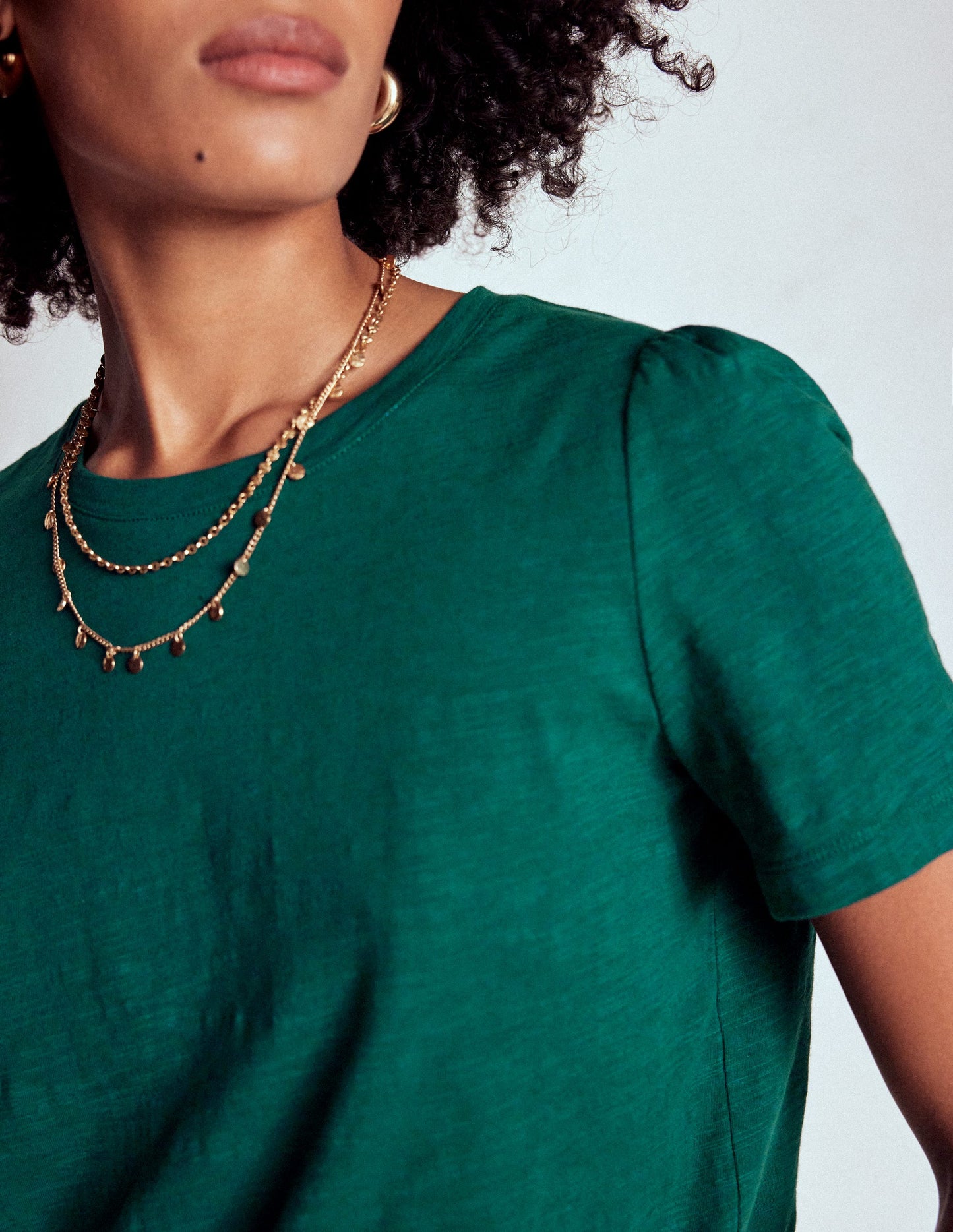 Cotton Puff Sleeve T-Shirt-Drake Green
