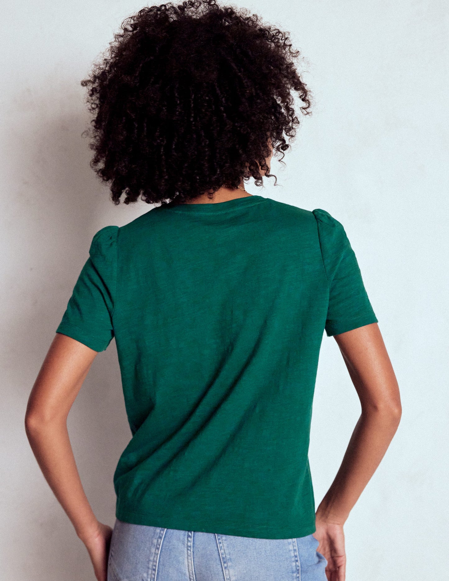 Cotton Puff Sleeve T-Shirt-Drake Green