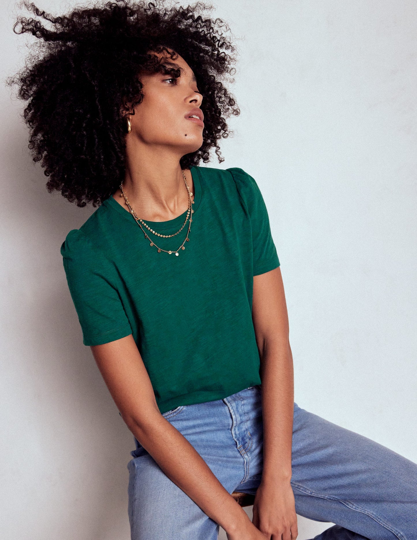 Cotton Puff Sleeve T-Shirt-Drake Green
