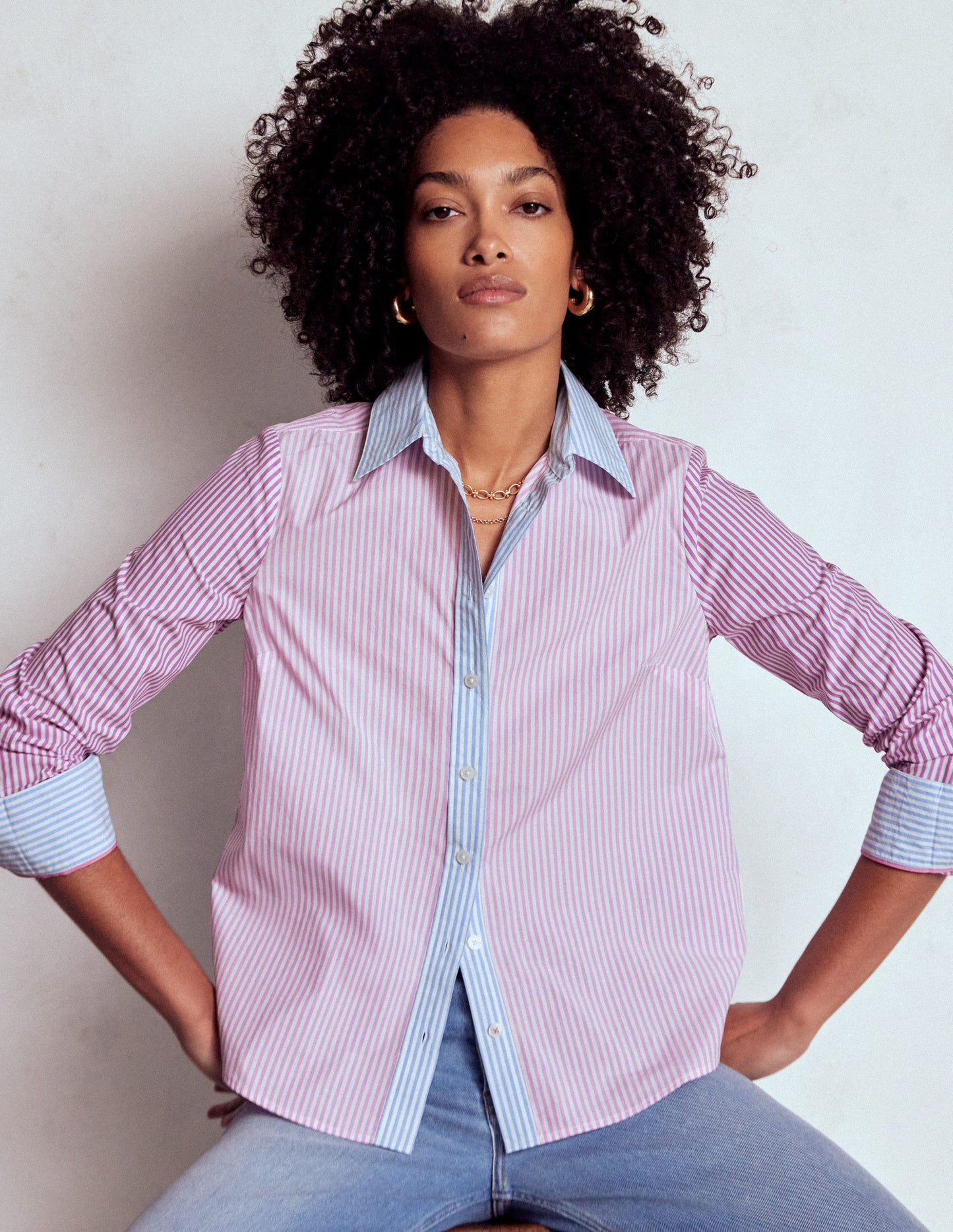 Sienna Cotton Shirt-Hotched, Multi Stripe