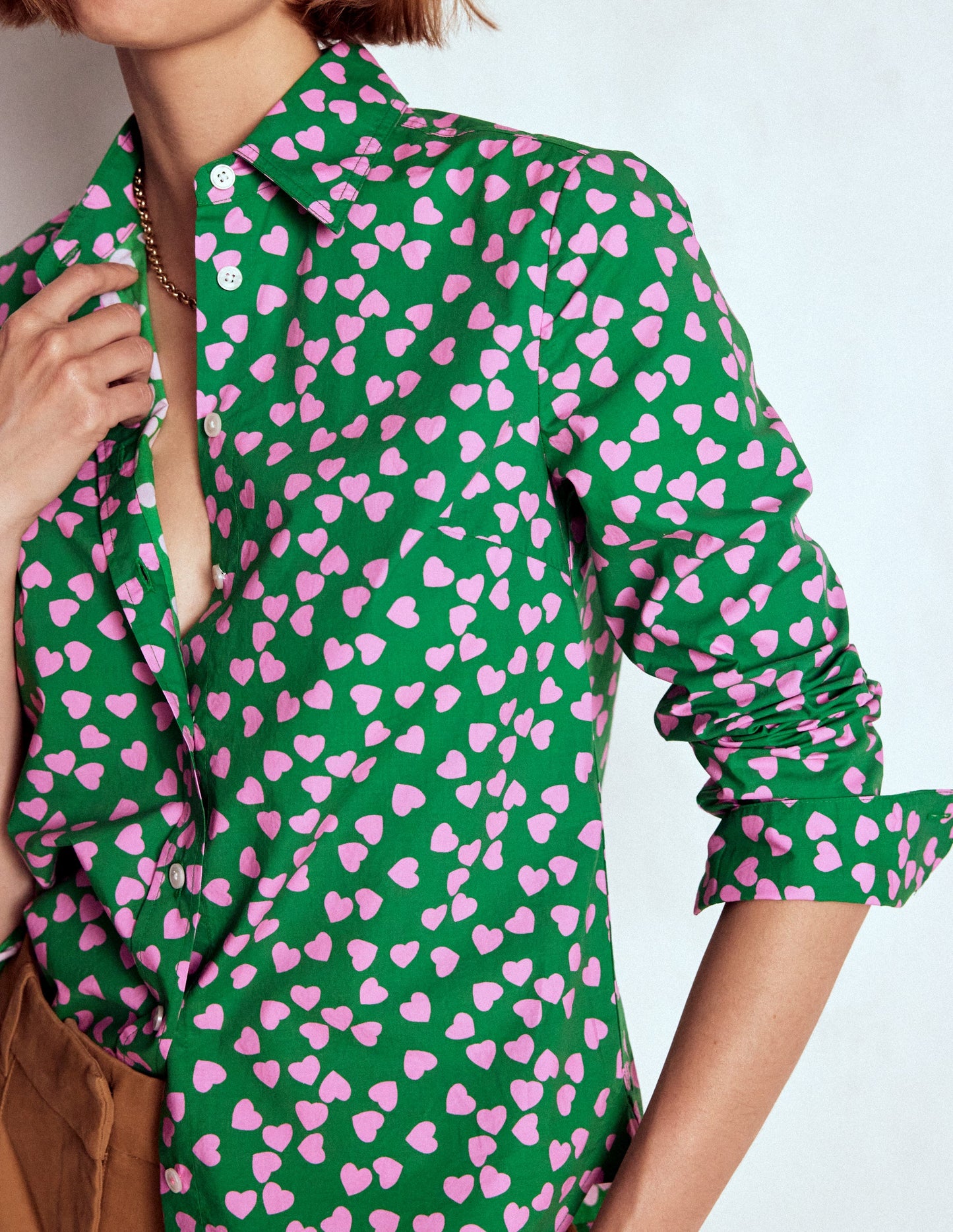 Sienna Cotton Shirt-Highland Green, Heart Cascade