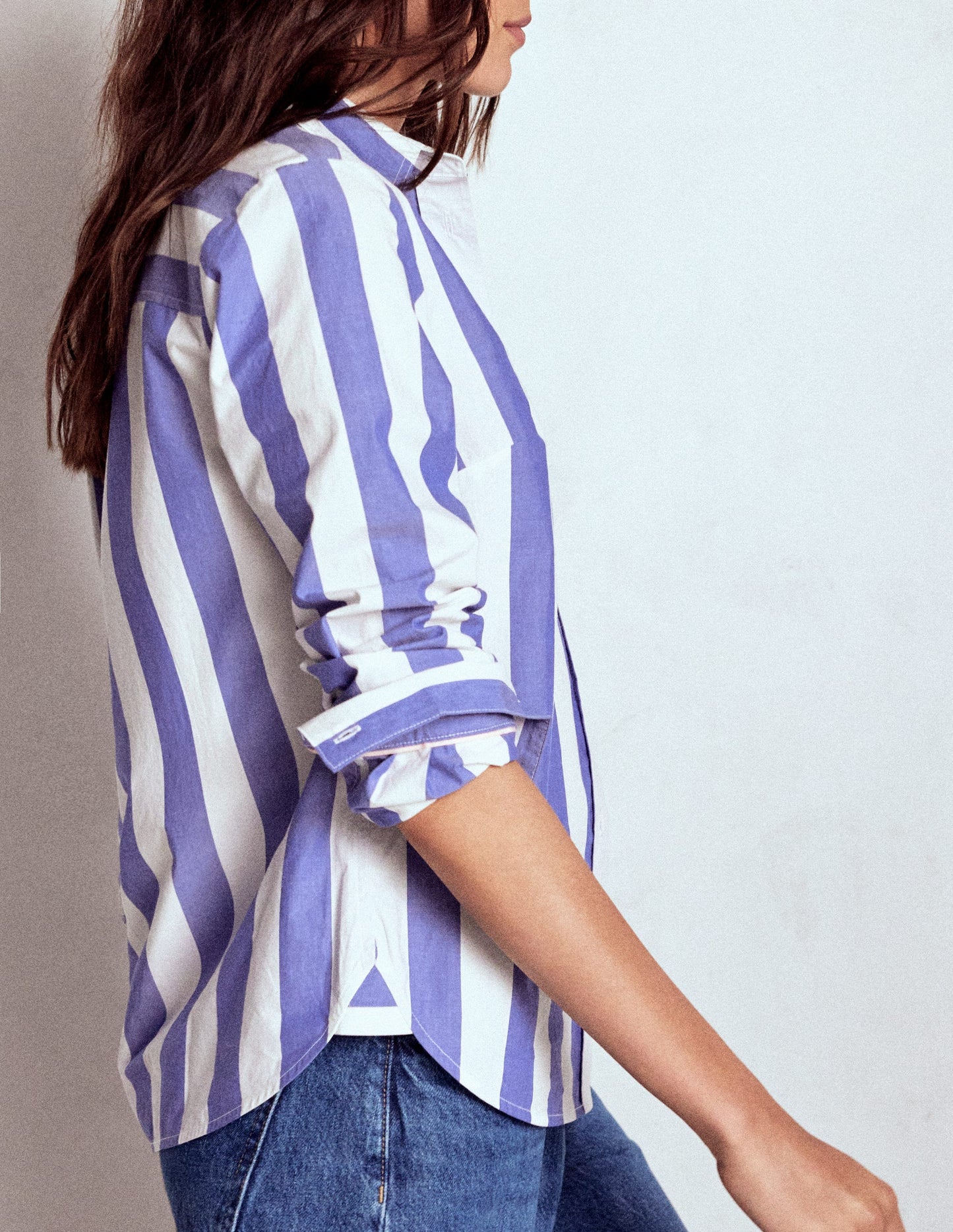 Sienna Cotton Shirt-Bright Blue and Ivory Stripe