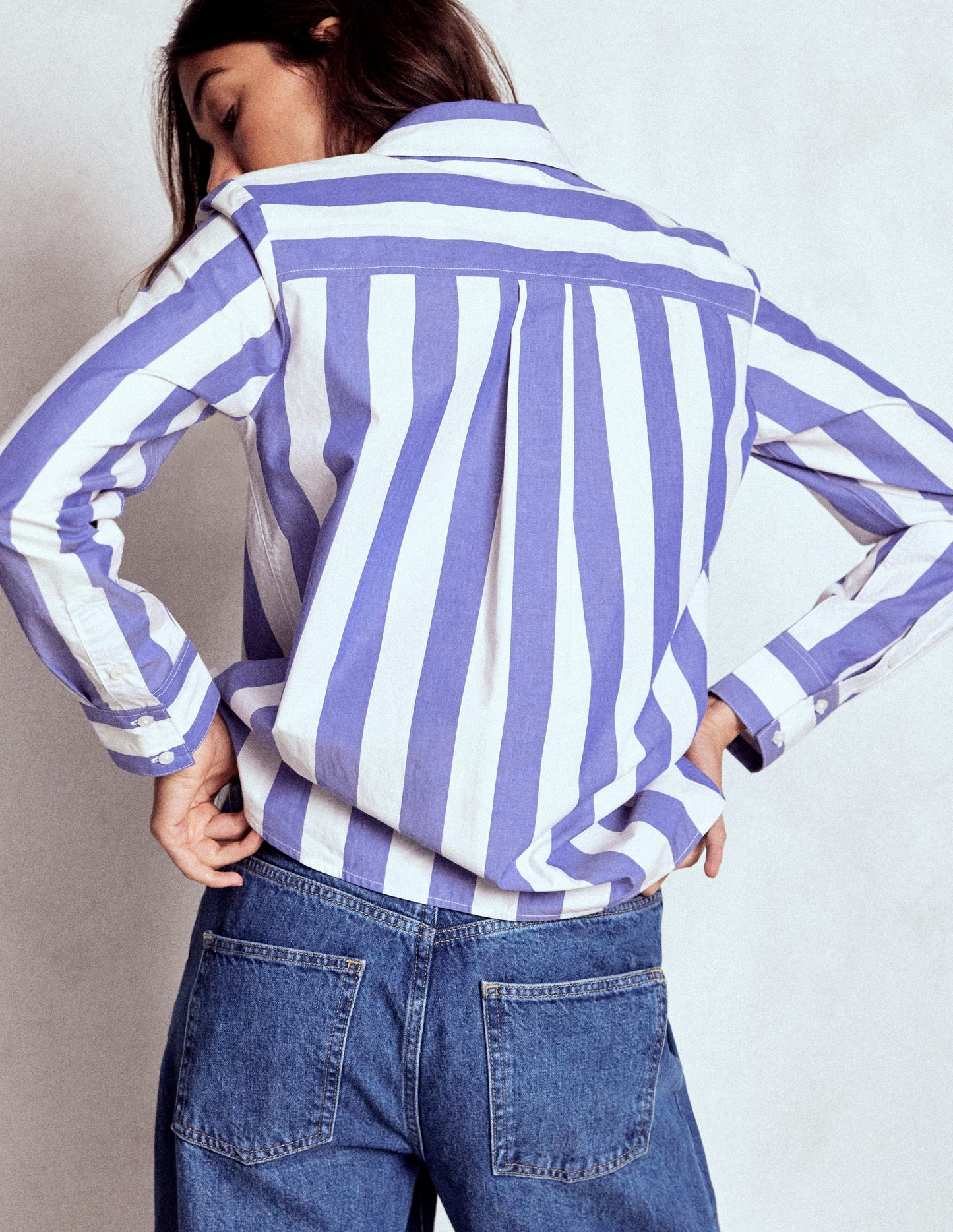 Sienna Cotton Shirt-Bright Blue and Ivory Stripe