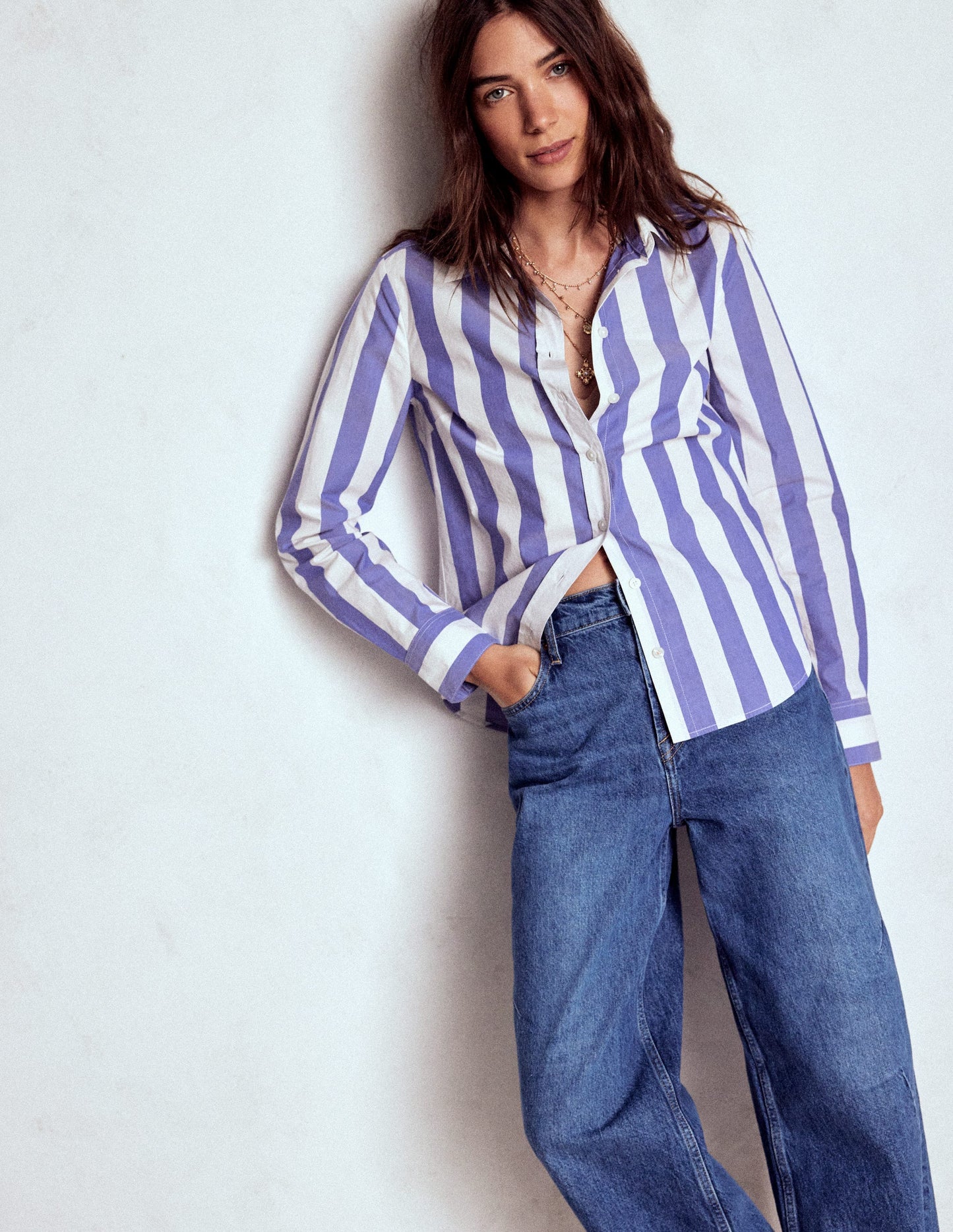 Sienna Cotton Shirt-Bright Blue and Ivory Stripe