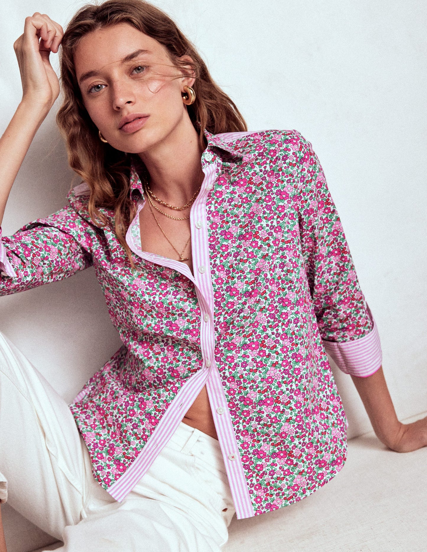 Sienna Cotton Shirt-Pop Pansy, Apple Blossom