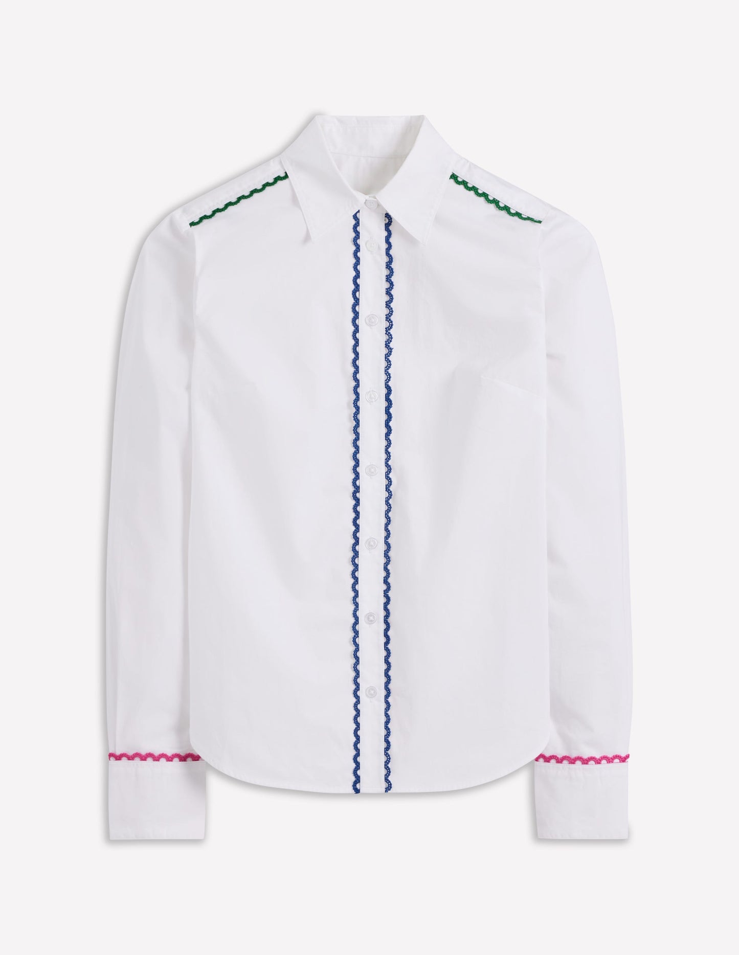 Sienna Interest Cotton Shirt-White, Multi Trim
