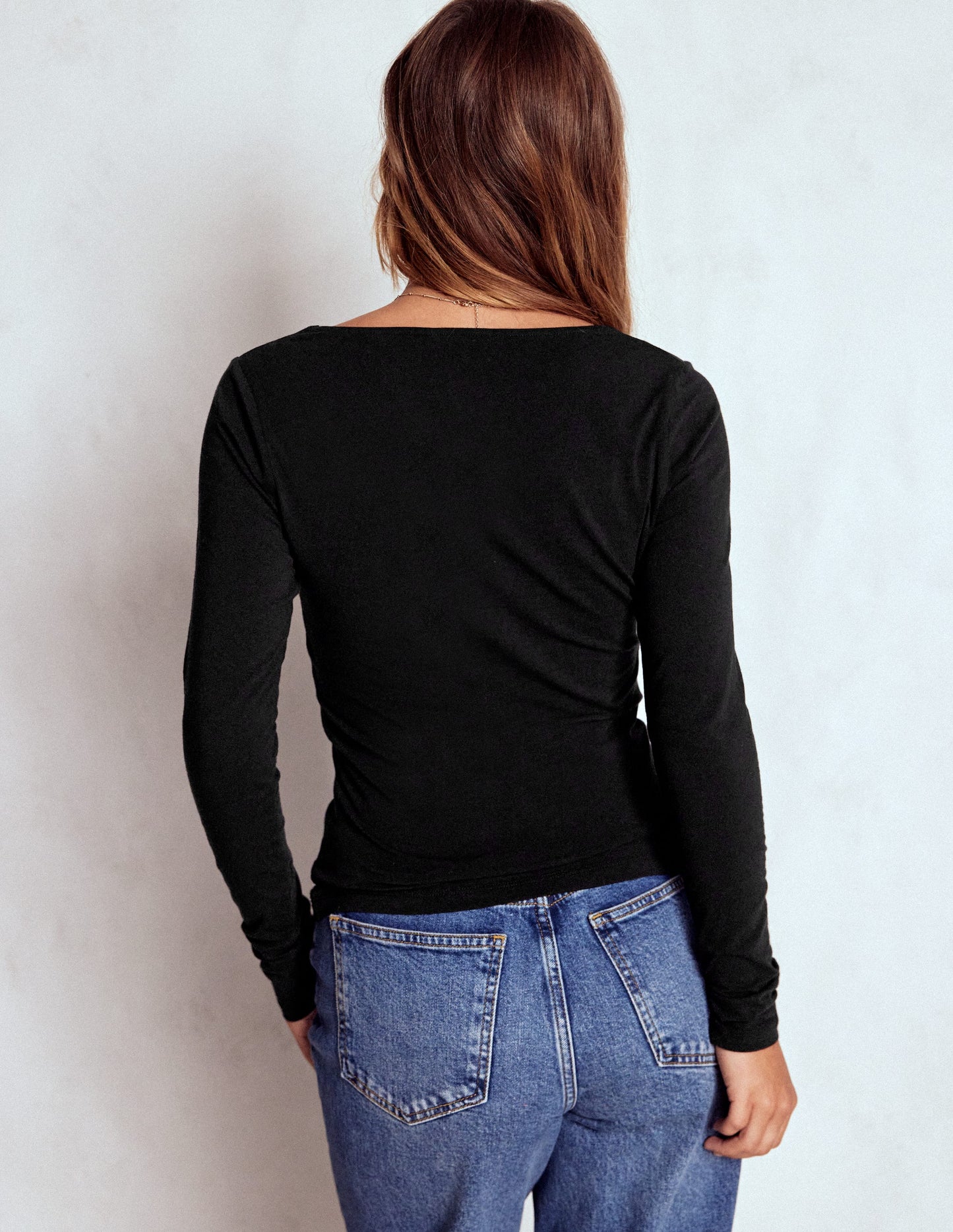Double Layer Scoop Long Sleeve-Black