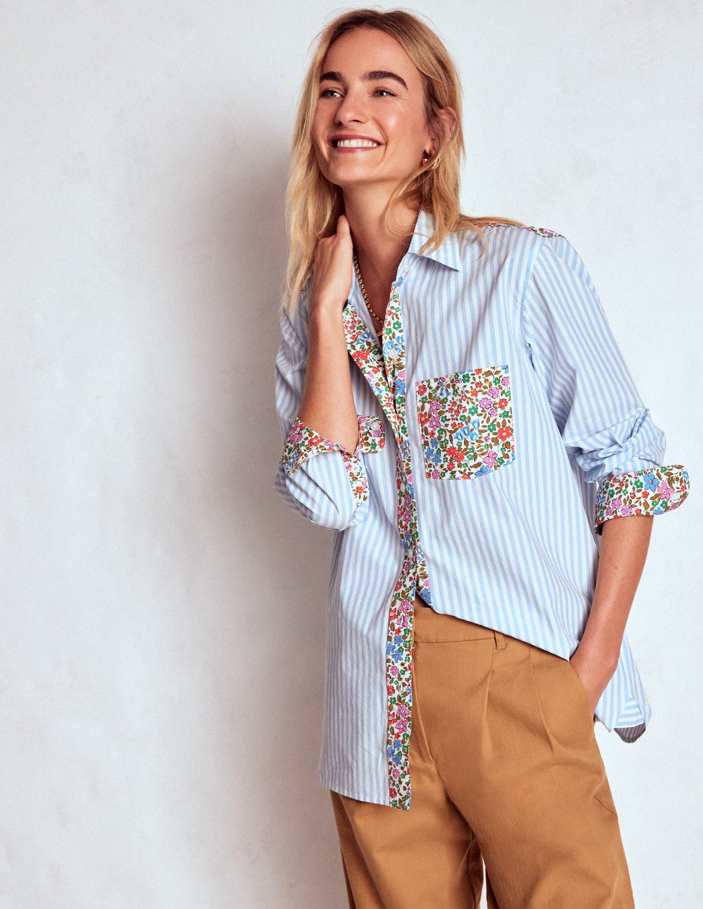 Sadie Relaxed Cotton Shirt-Blue Stripe, Flowerbed Hotch