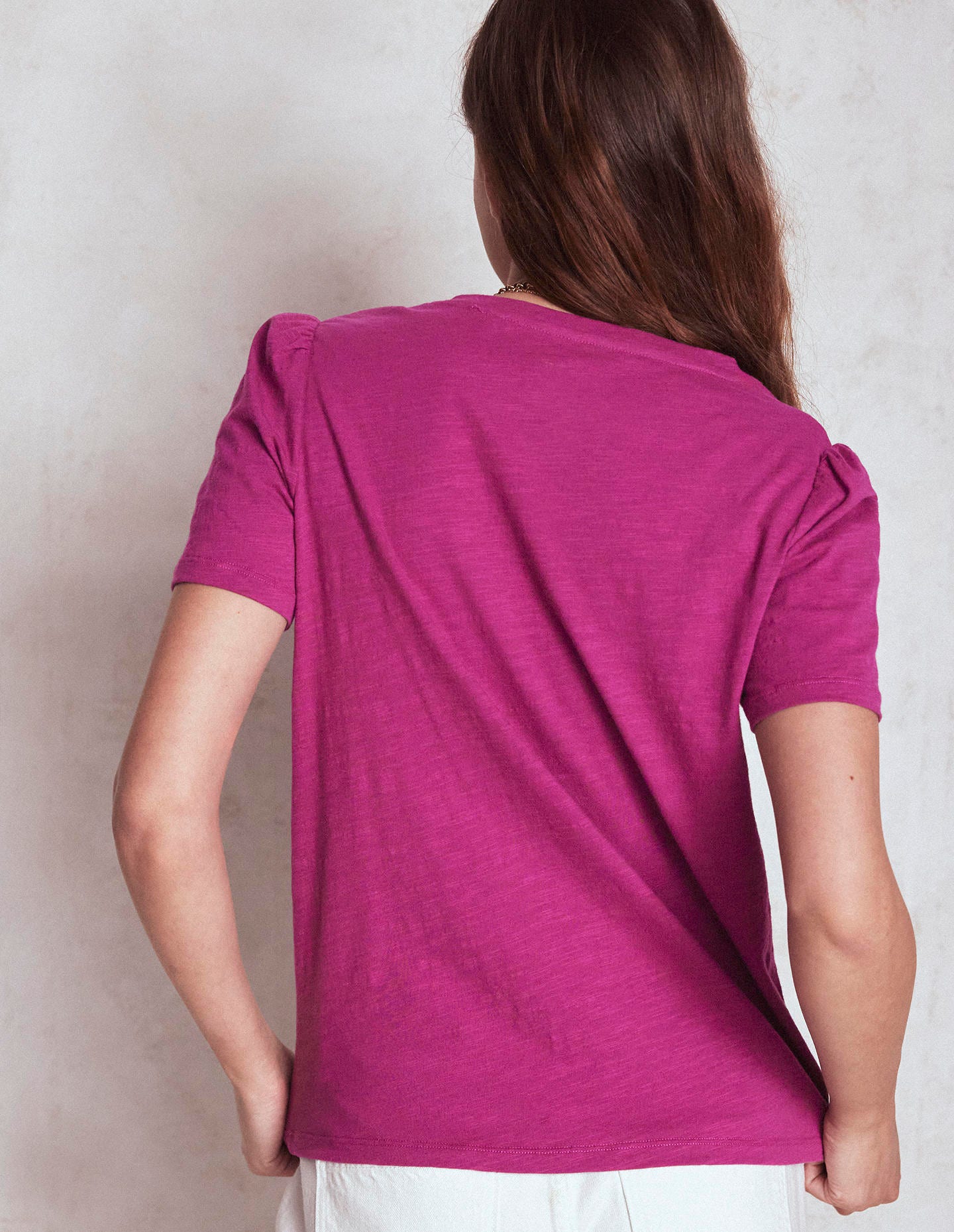Short Sleeve V Neck T-shirt-Rich Magenta