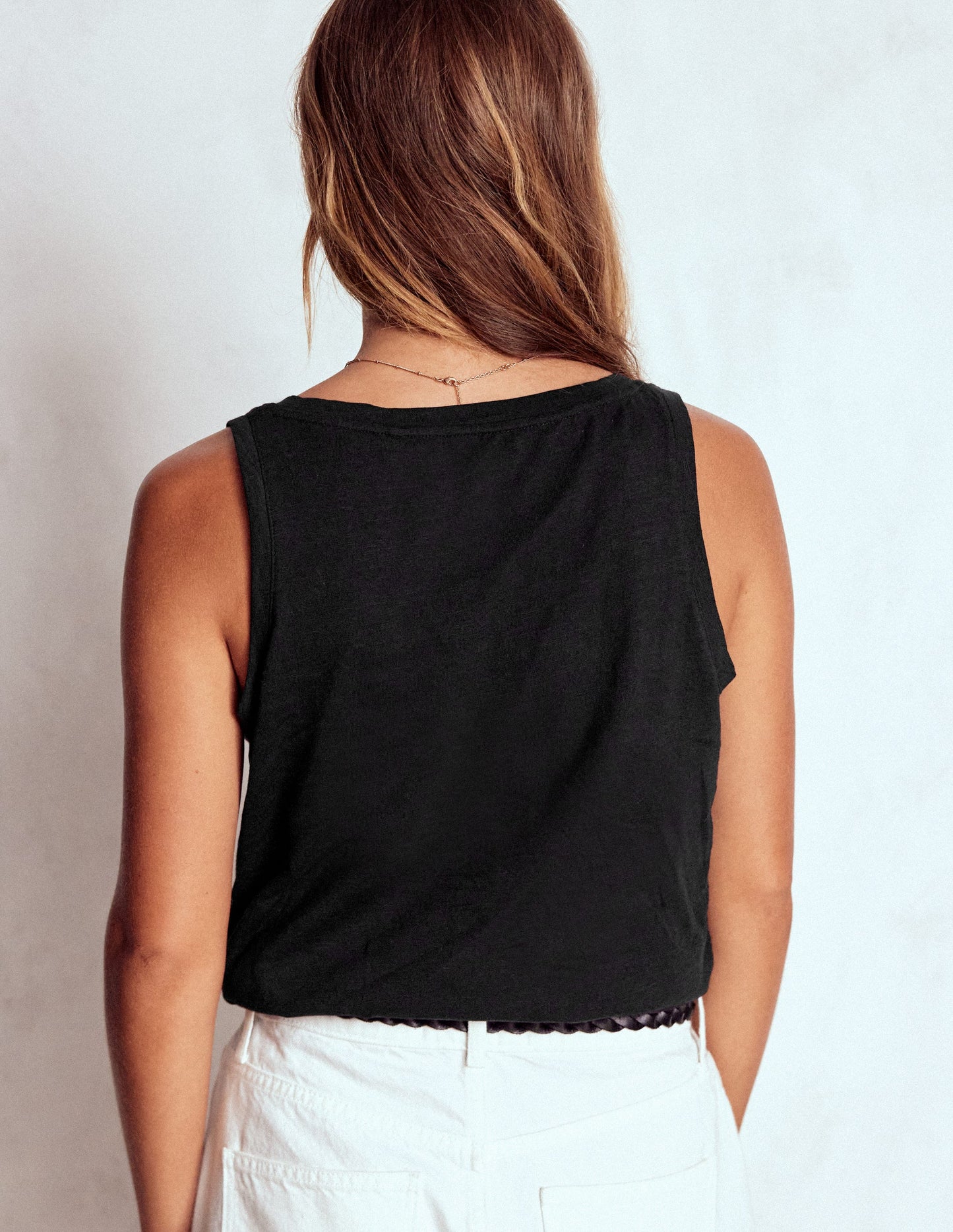 Regular V-Neck Slub Vest-Black