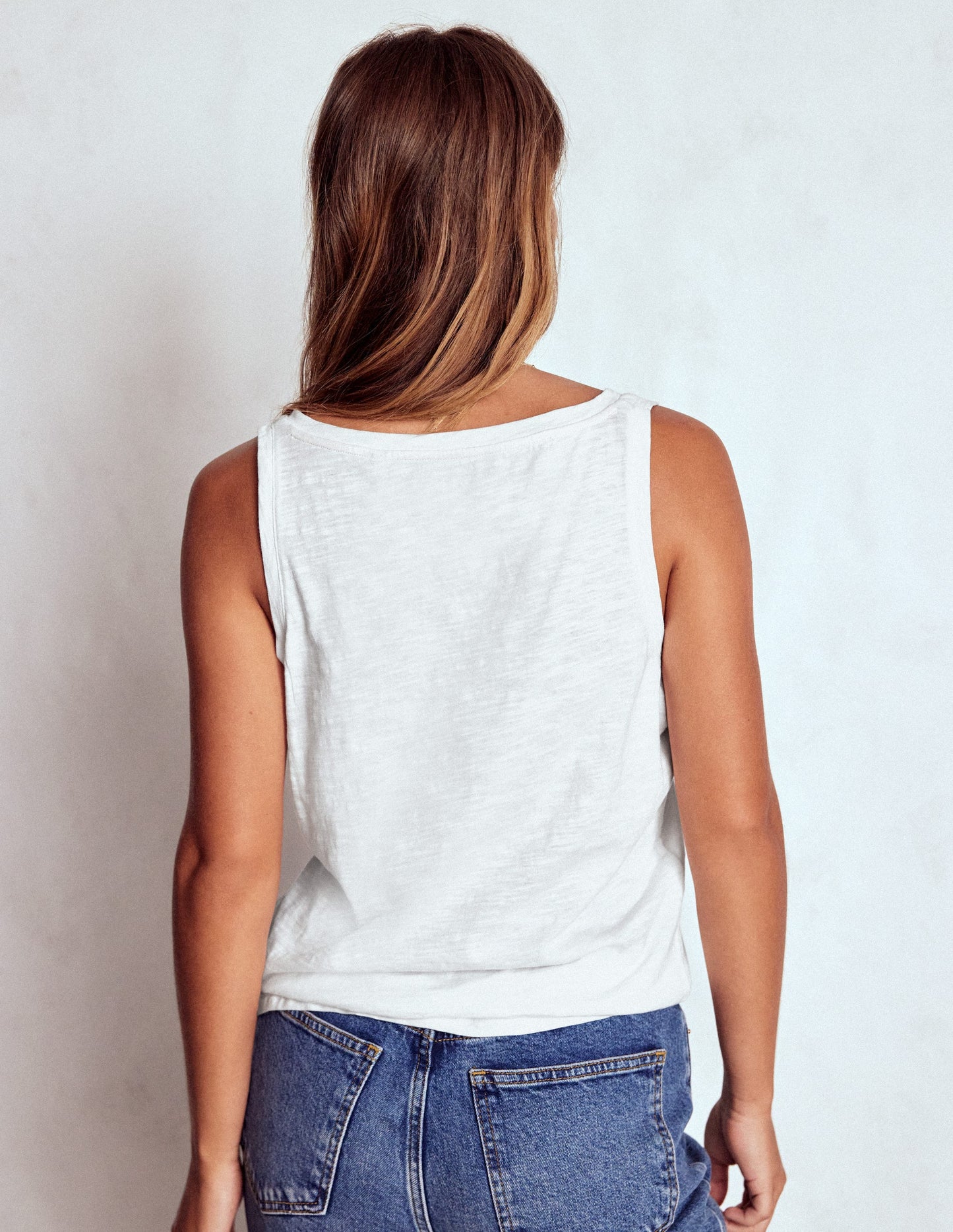 Regular V-Neck Slub Vest-White