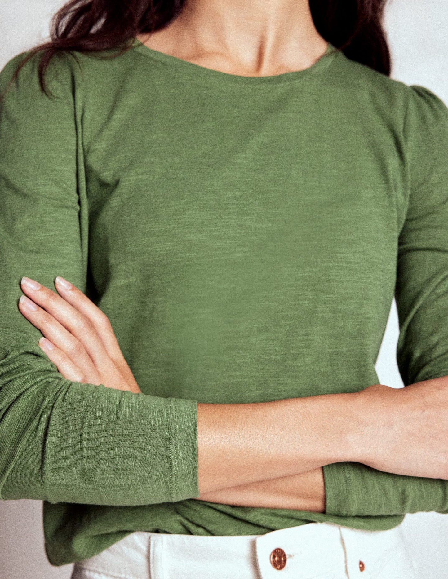 Cotton Crew Long Sleeve Top-Safari Green
