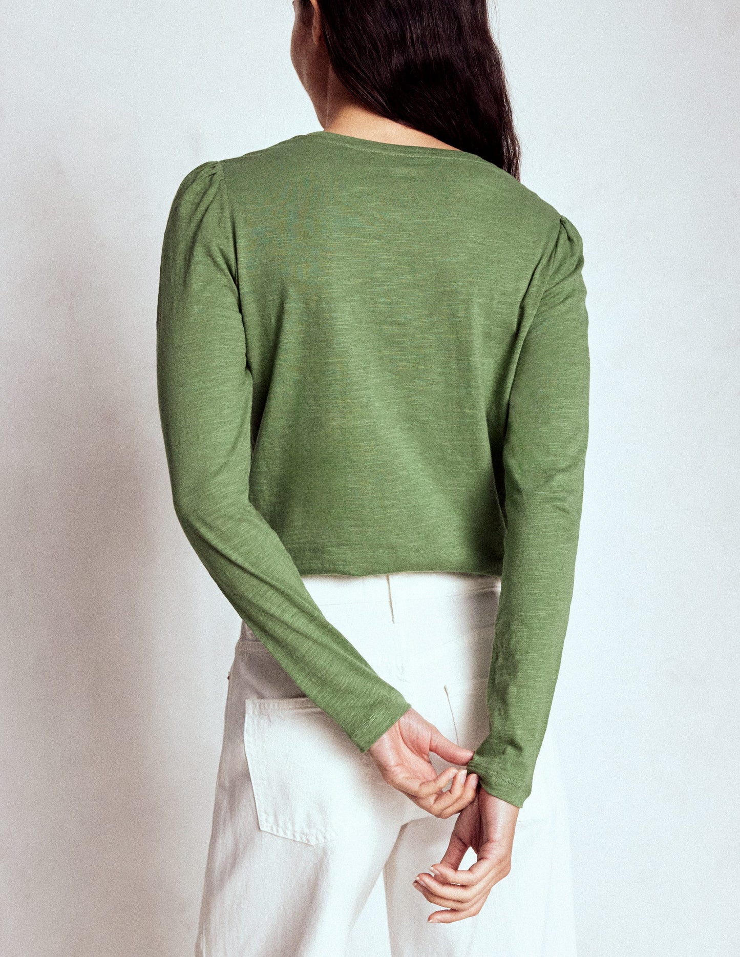 Cotton Crew Long Sleeve Top-Safari Green
