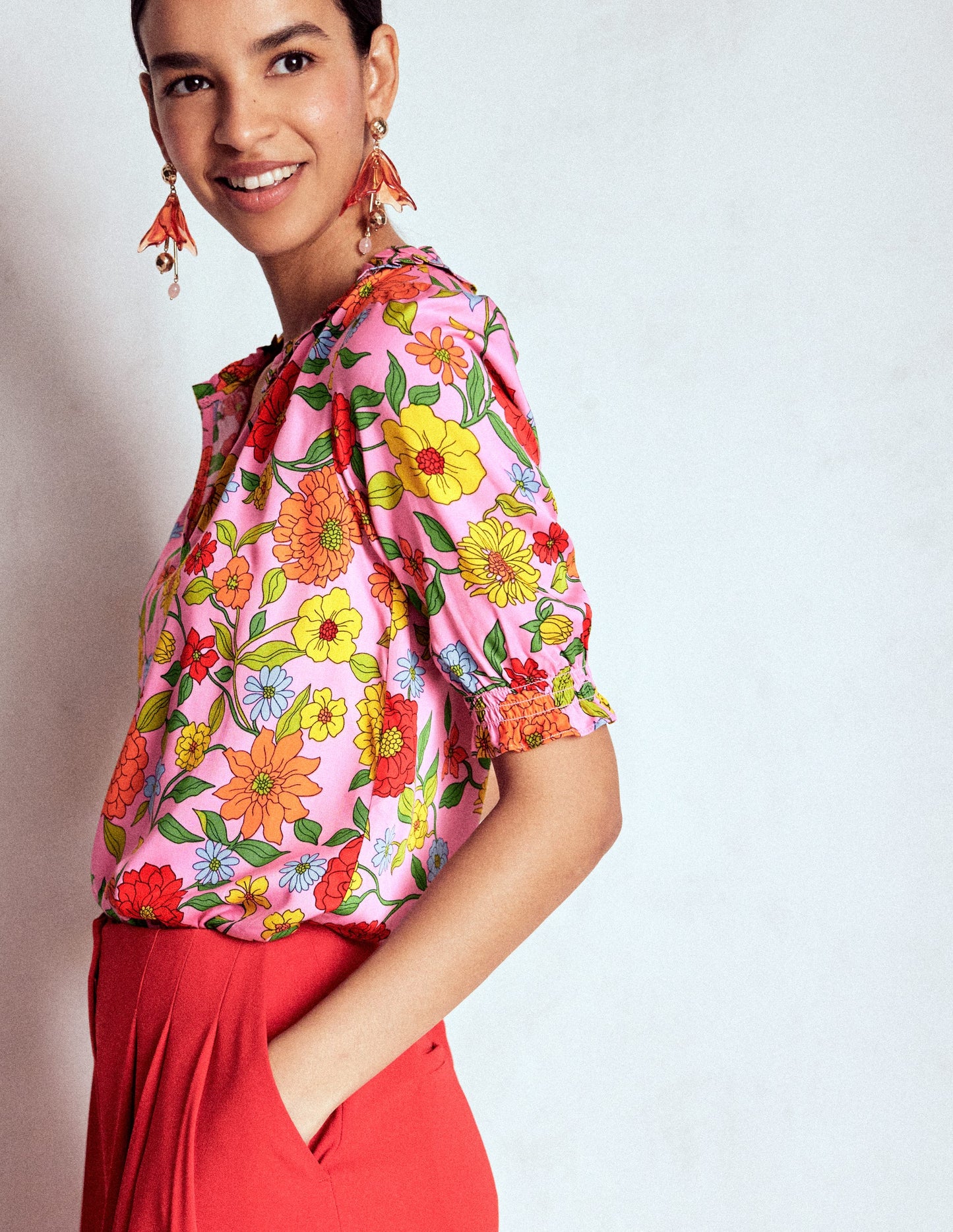 Ria Short Sleeve Top-Rose Bloom, Dahlia Trial