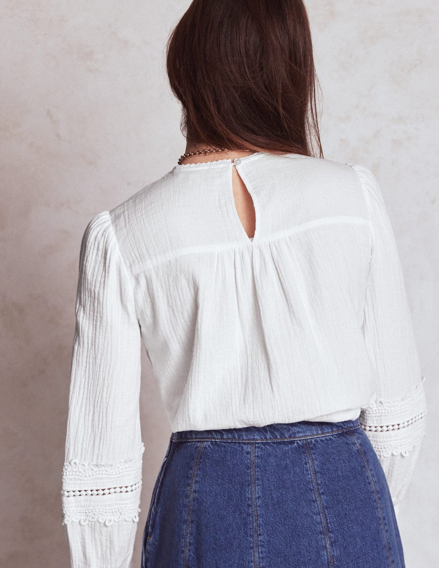 Trim Interest Double Cloth Top-White